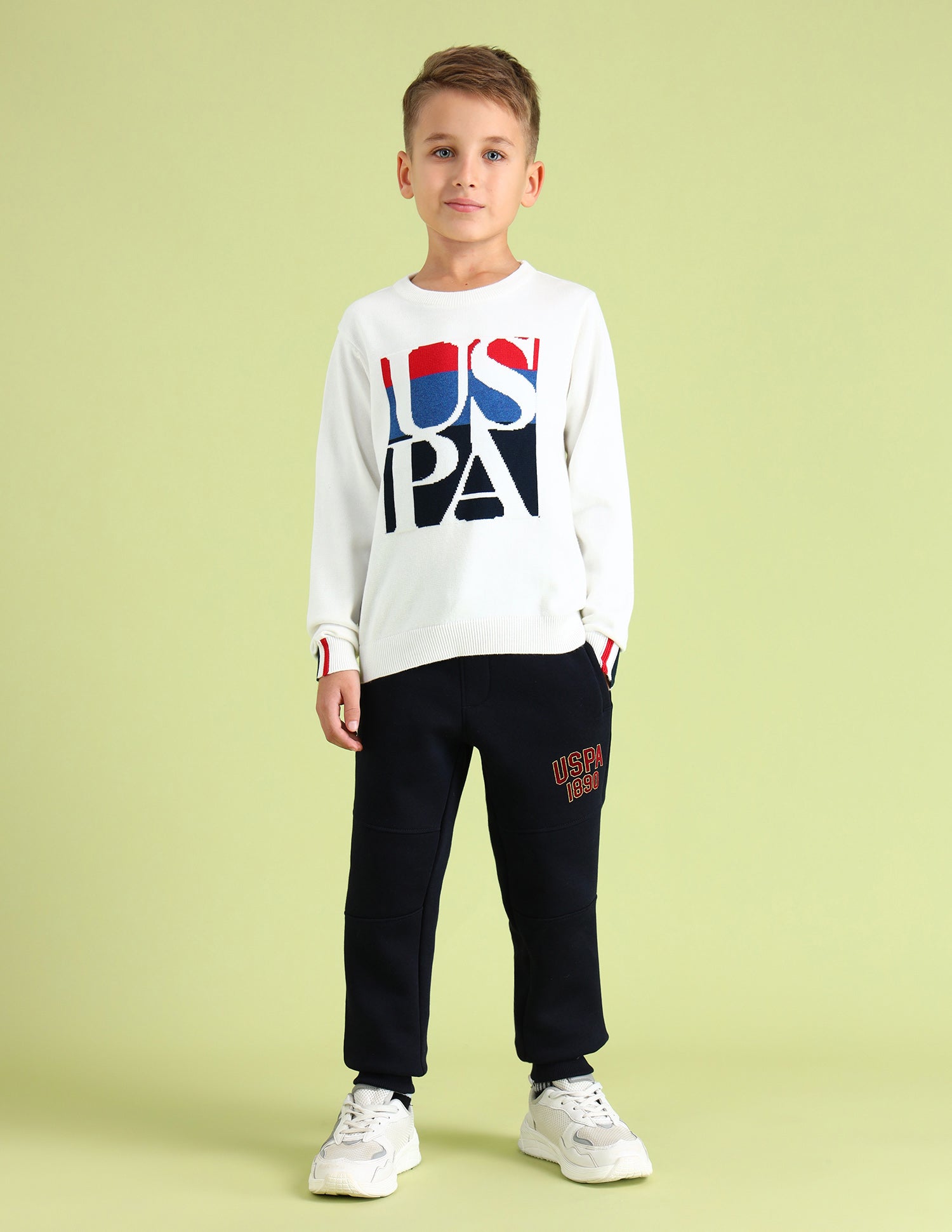 Boys Brand Printed Regular Fit Sweater White - U.S. POLO ASSN. | Large
