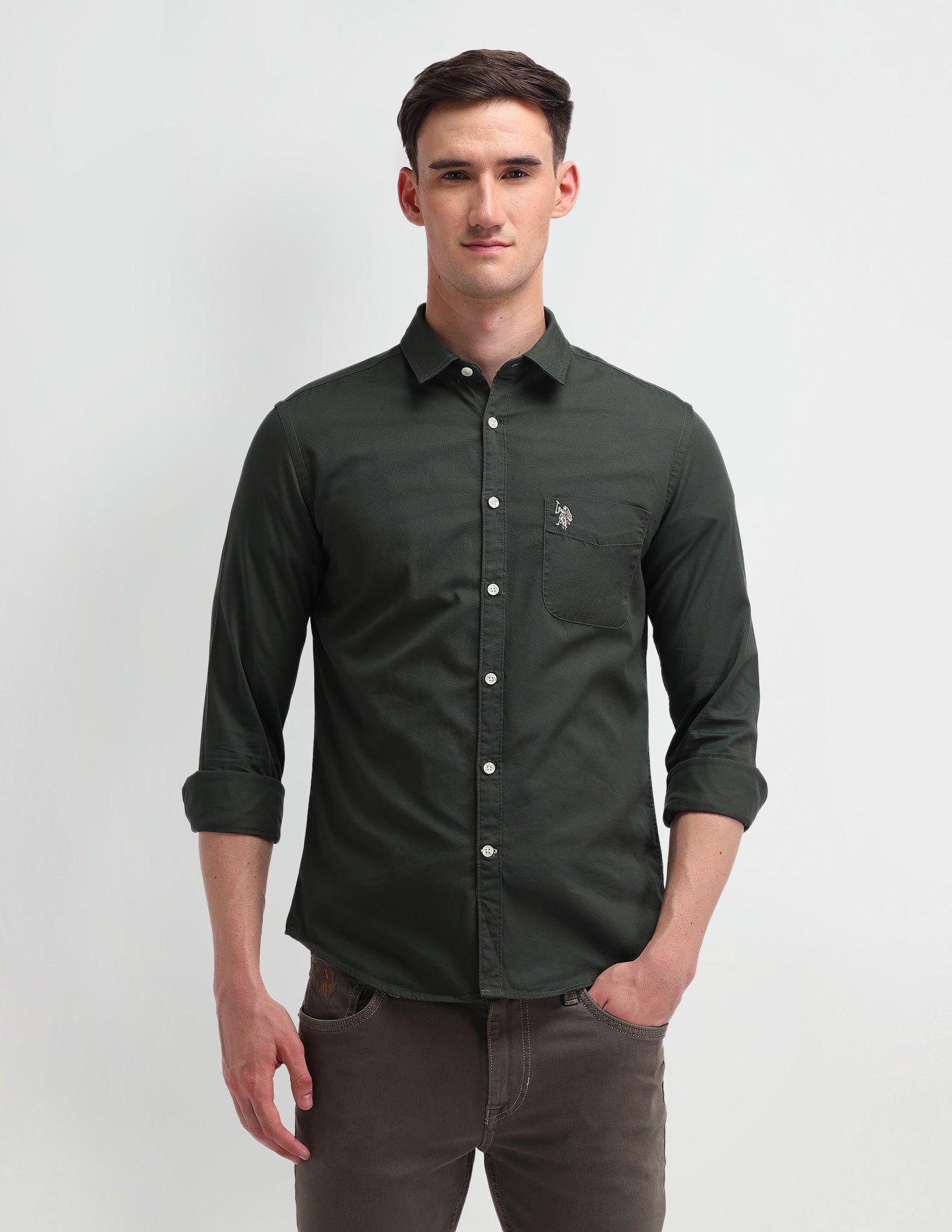 Solid Slim Fit Shirt Green - U.S. Polo Assn. India | Large