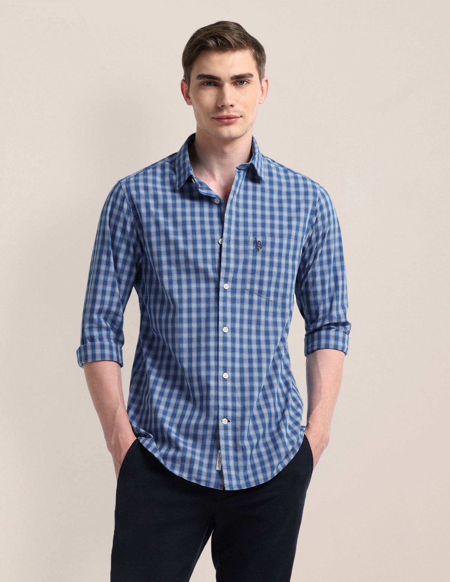 Buffalo Checked Regular Fit Shirt Blue - U.S. Polo Assn. India | Large