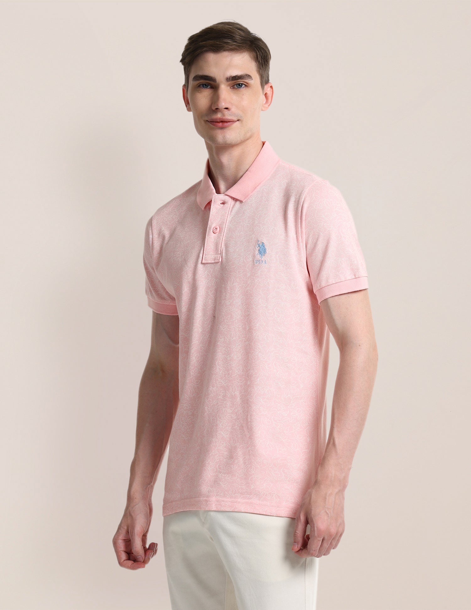 Floral Printed Slim Polo Shirt Light Pink - U.S. POLO ASSN. | Large