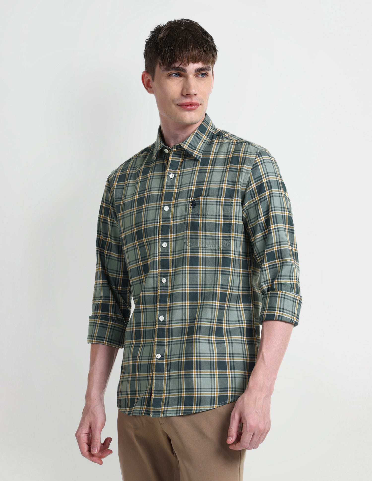 Midscale Checked Slim Fit Shirt Dark-Green - U.S. Polo Assn. India | Large