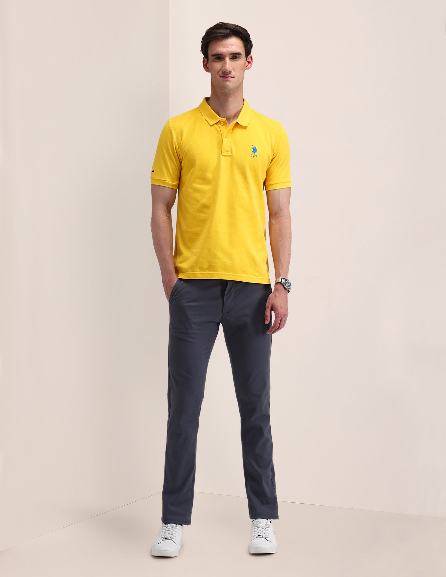 Solid Slim Fit Polo Shirt Yellow - U.S. POLO ASSN. | Large