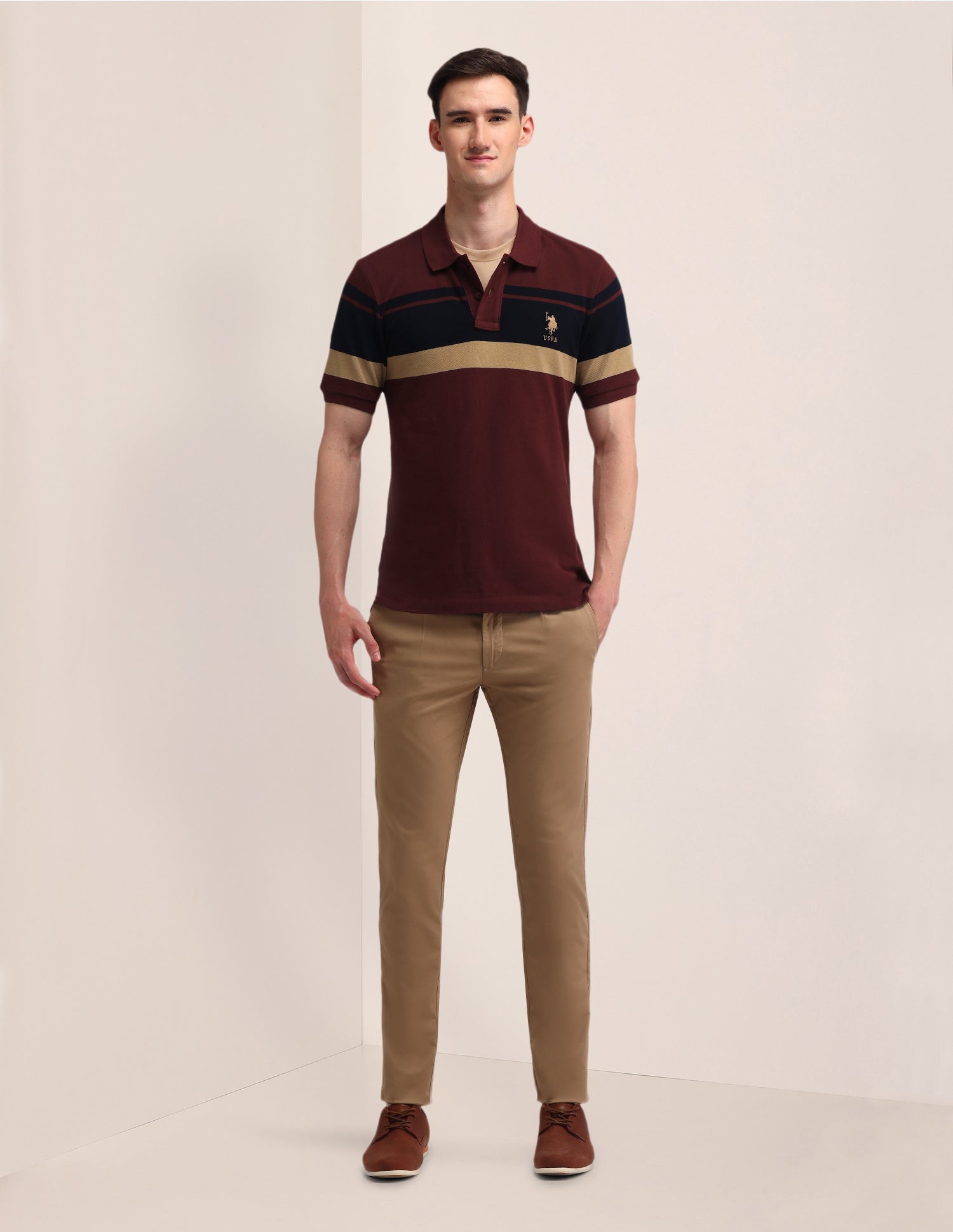 Horizontal Striped Slim Fit Polo Shirt Maroon - U.S. POLO ASSN. | Large