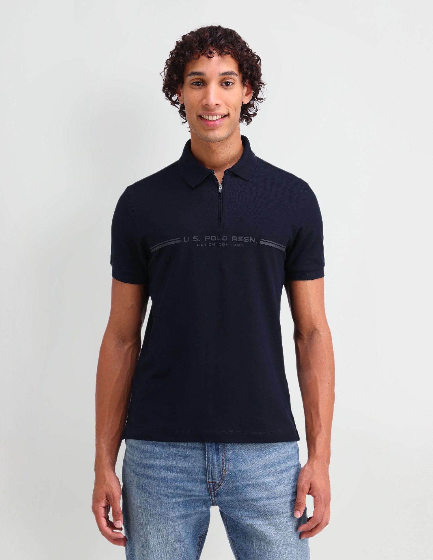 Brand Printed Muscle Fit Polo Shirt Navy - U.S. POLO ASSN. | Large