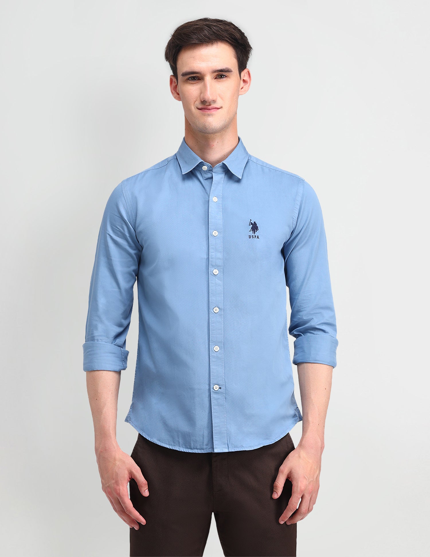 Solid Slim Fit Shirt Blue - U.S. POLO ASSN. | Large