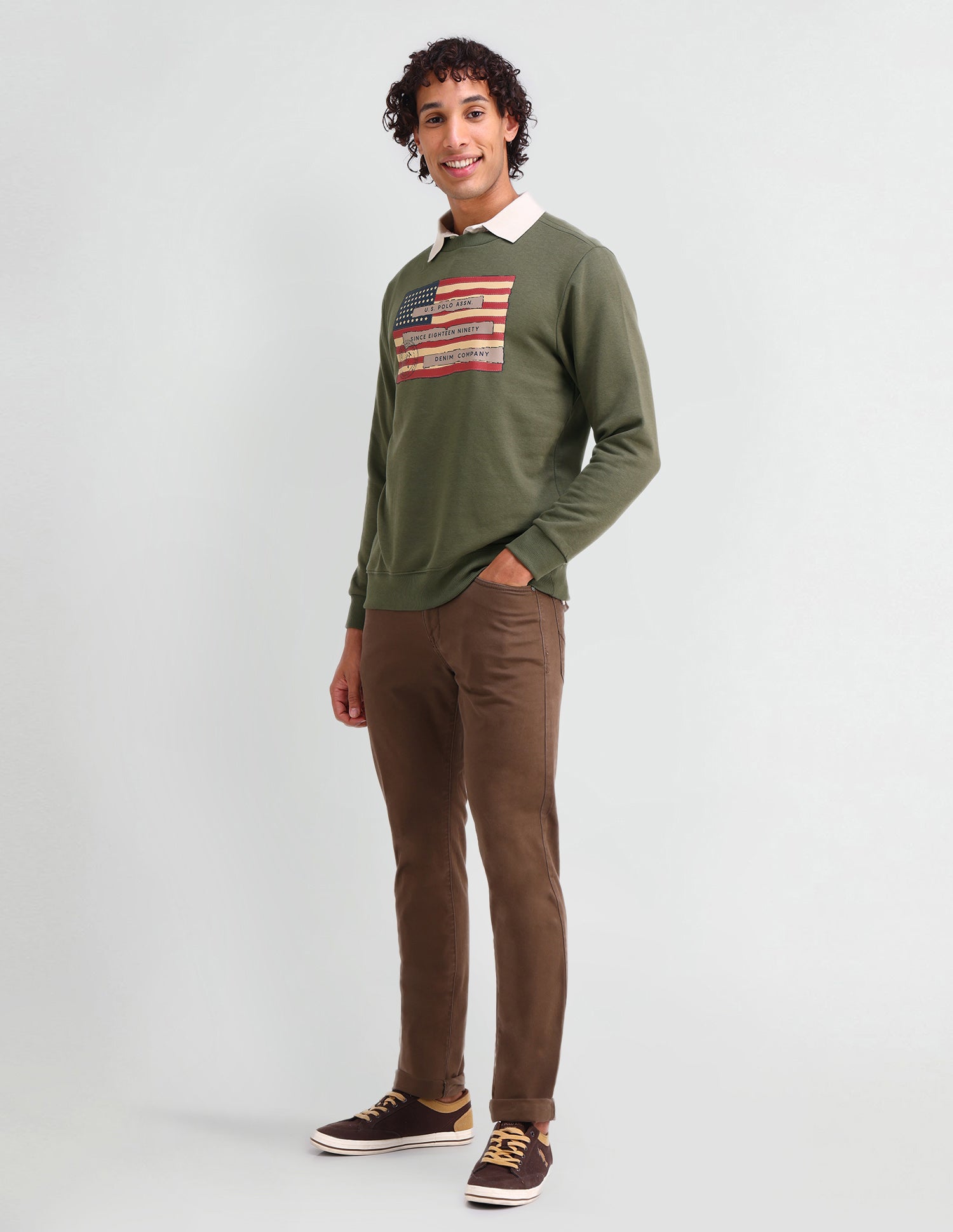 Crew Neck Graphic printed Sweatshirt Olive - U.S. POLO ASSN. | Large