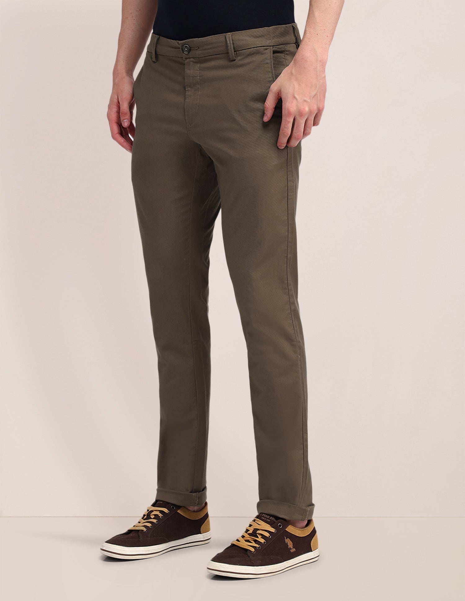 Austin Slim Fit Flat Front Trousers Brown - U.S. Polo Assn. India | Large