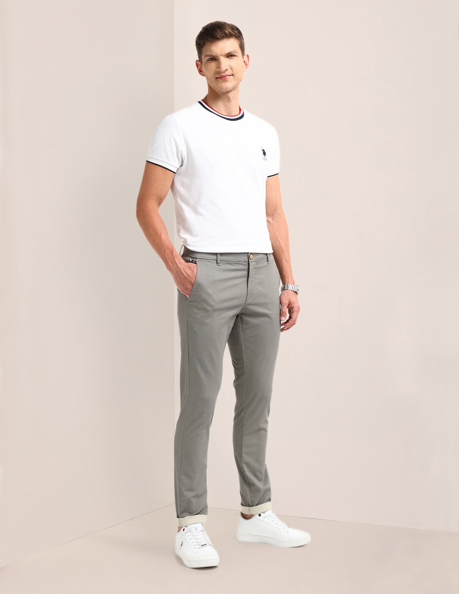 Denver Slim Fit Regular Trousers Grey - U.S. POLO ASSN. | Large