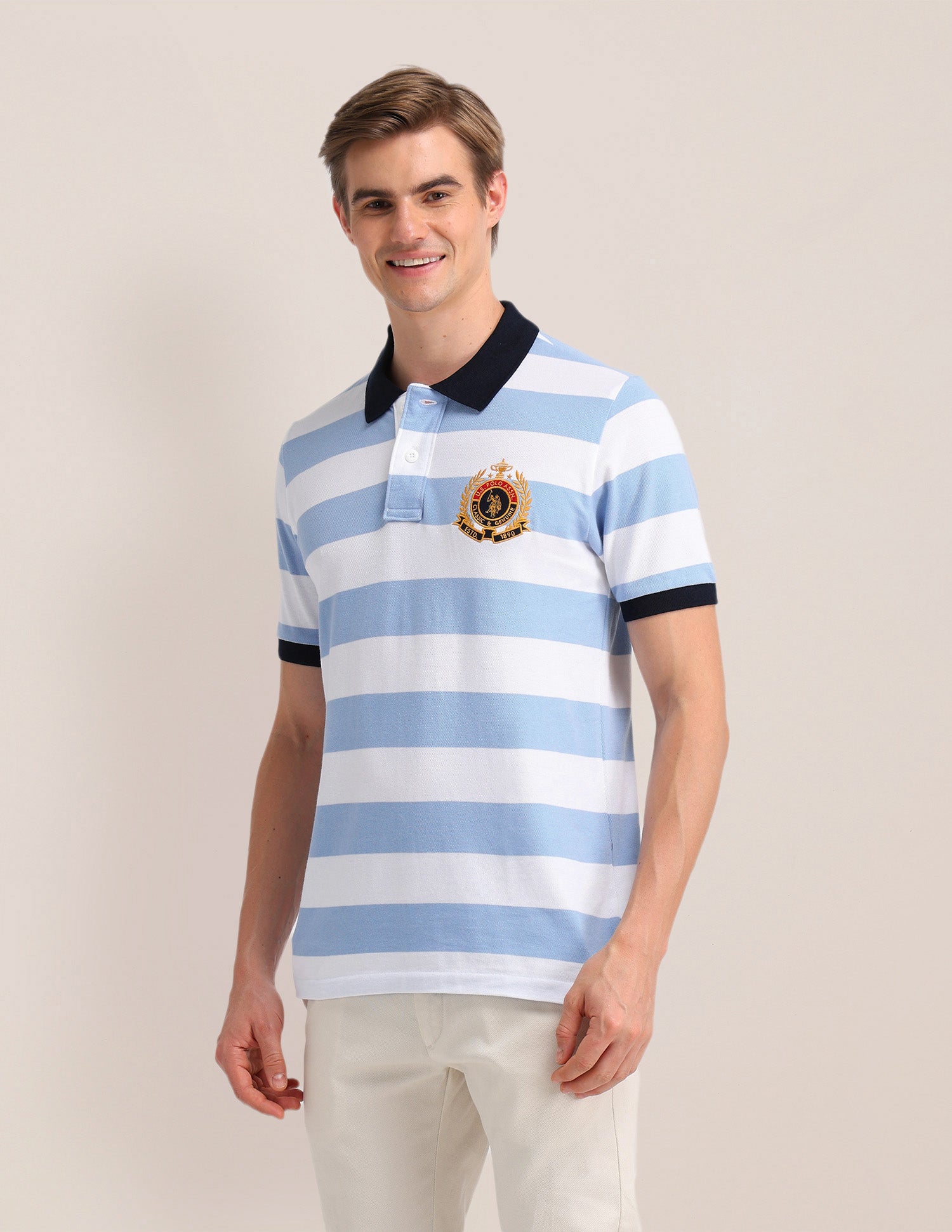 Horizontal Striped Slim Fit Polo Shirt Light Blue - U.S. POLO ASSN. | Large