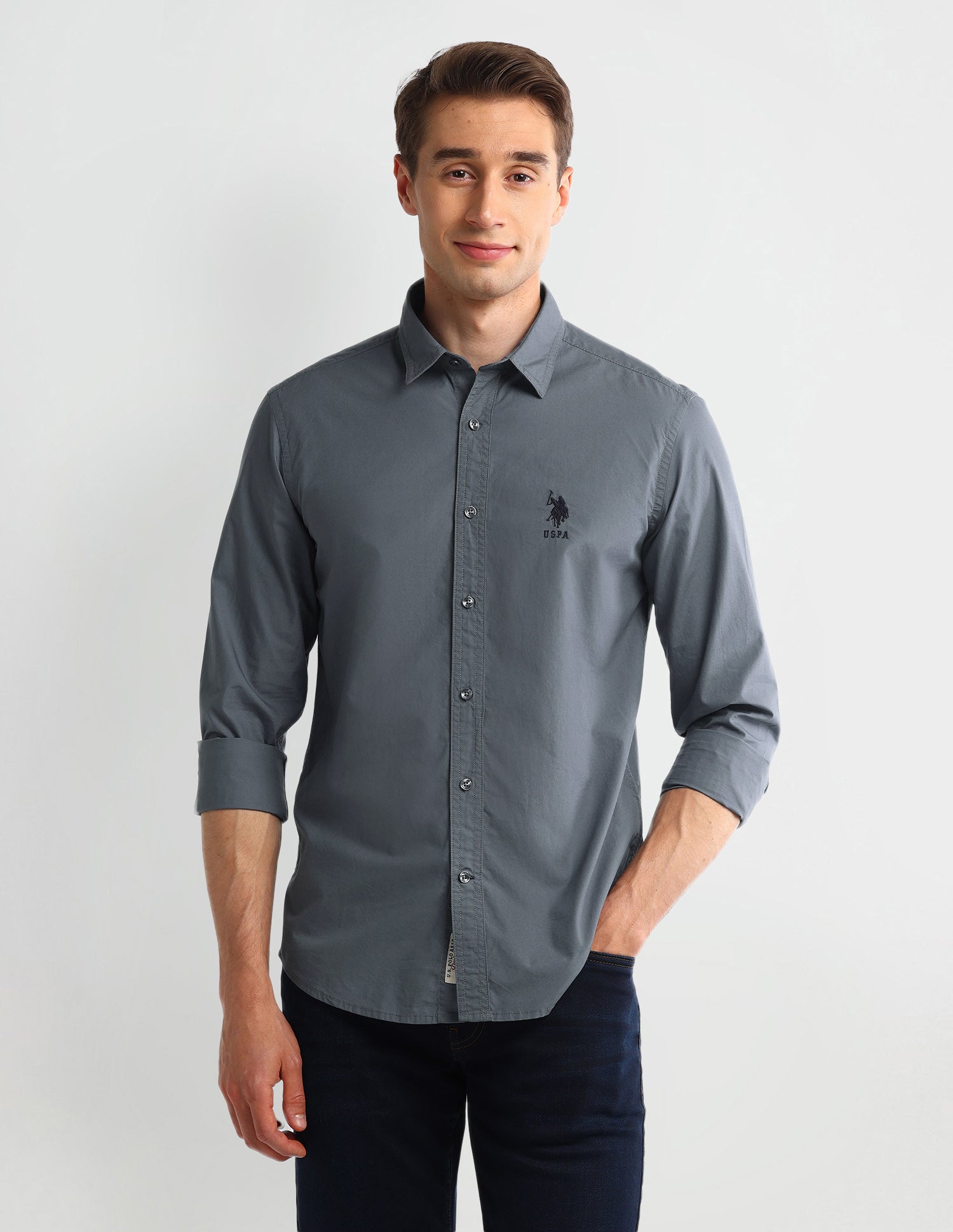 Solid Slim Fit Formal Shirt Grey - U.S. Polo Assn. India | Large