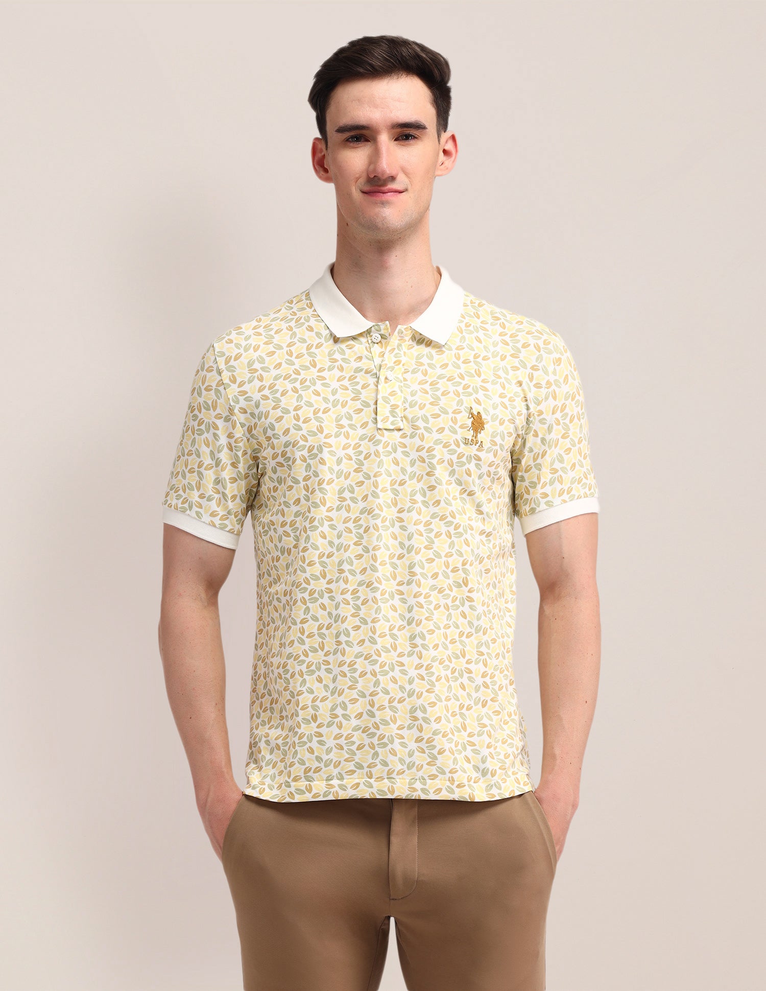 Floral Printed Slim Fit Polo Shirt Light Yellow - U.S. Polo Assn. India | Large