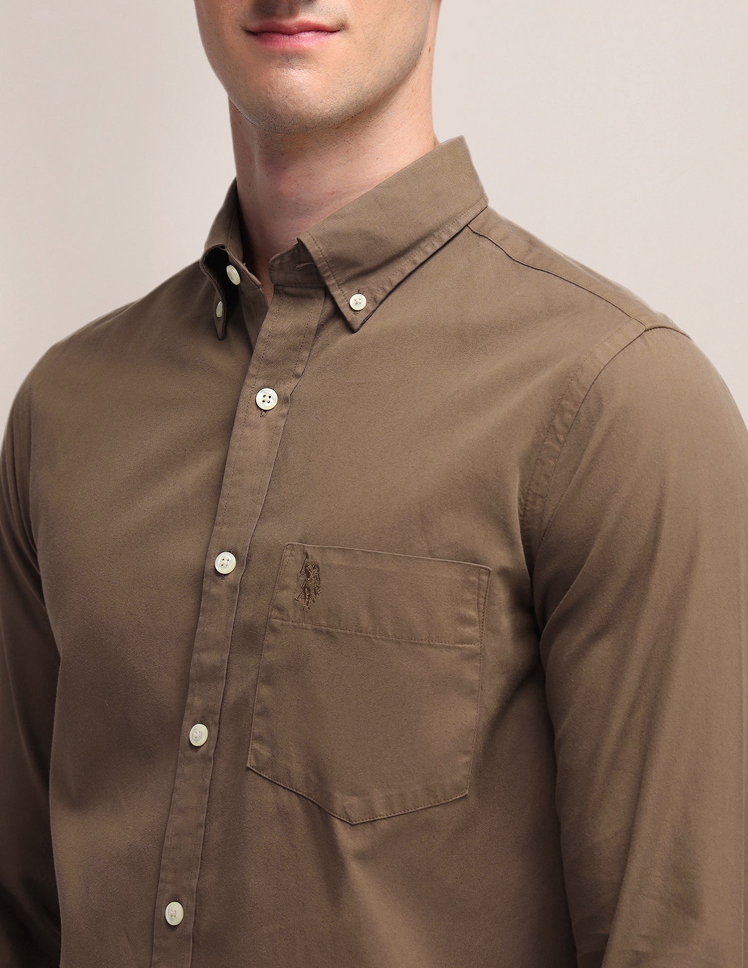 Solid Tailored Fit Shirt Brown - U.S. POLO ASSN. | Large