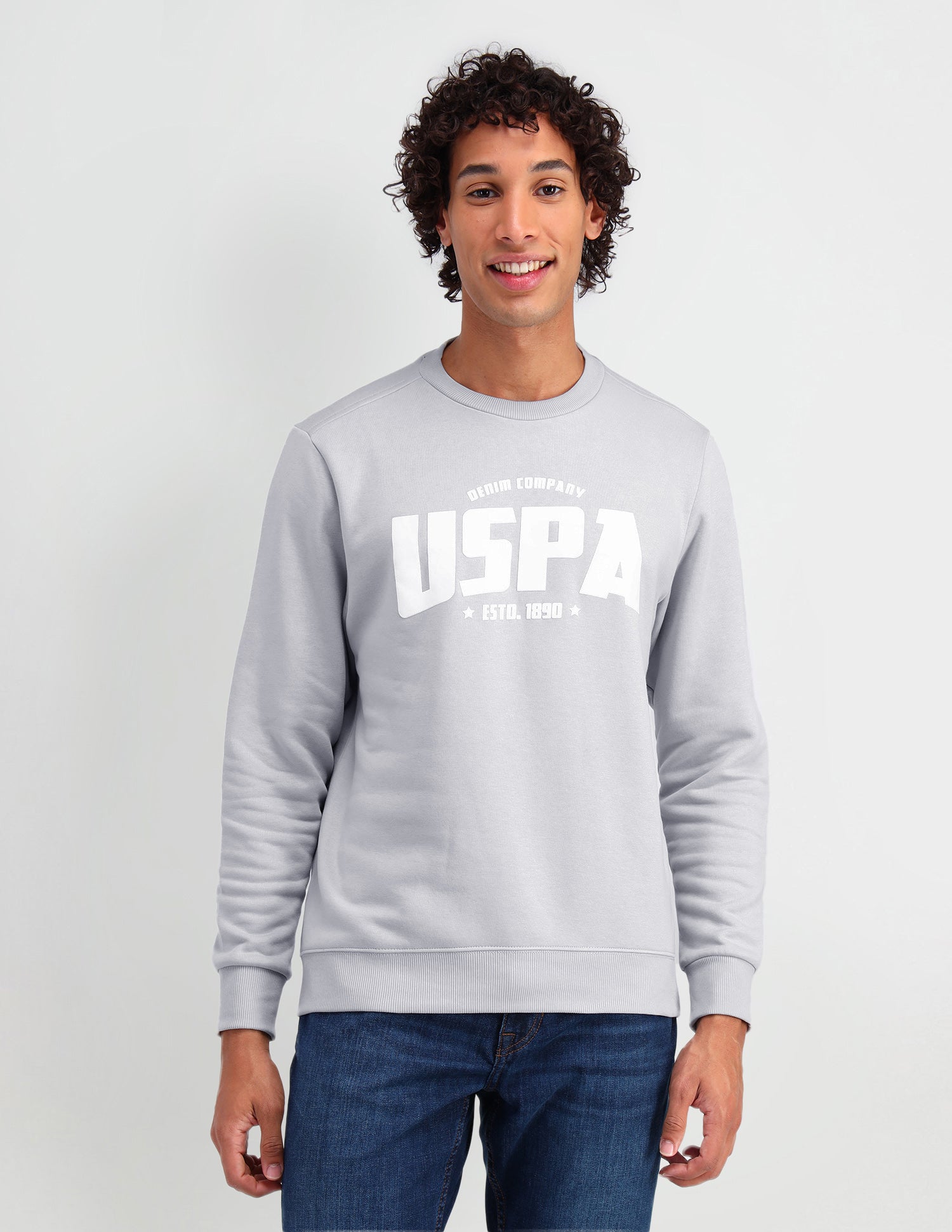 Crew Neck Brand Printed Sweatshirt Grey - U.S. POLO ASSN. | Large
