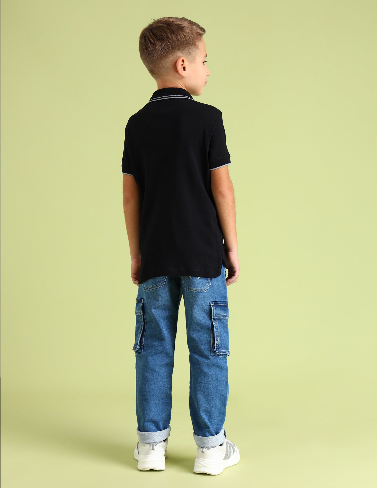 Boys Brand Printed Cotton Polo Shirt Black - U.S. Polo Assn. India | Large