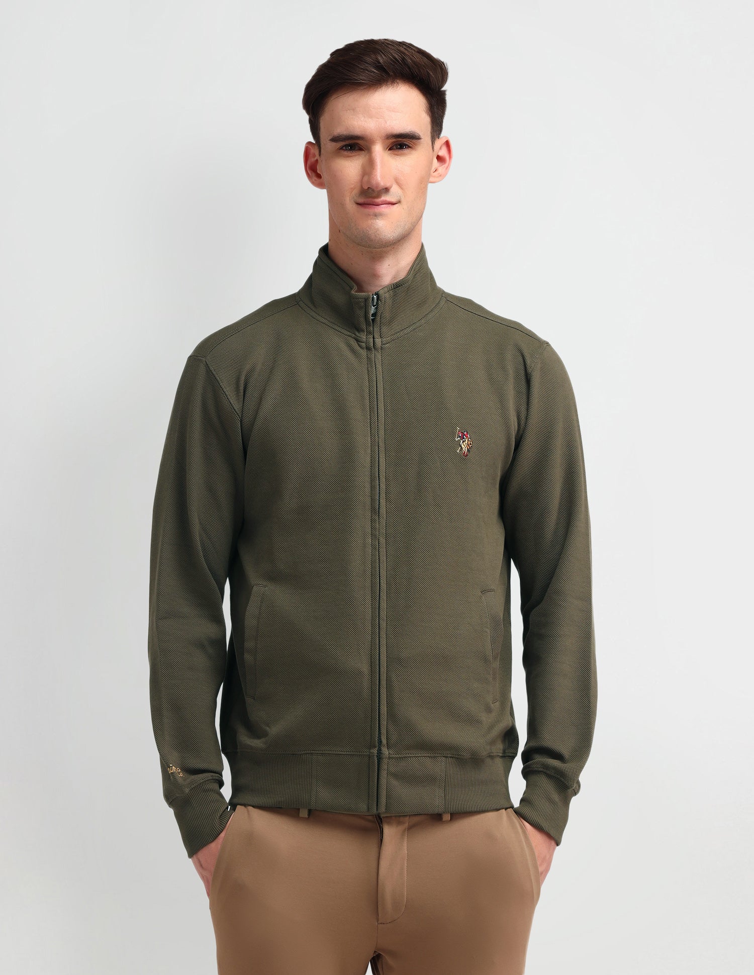 High Neck Textured Sweatshirt Smoky Olive - U.S. Polo Assn. India | Large