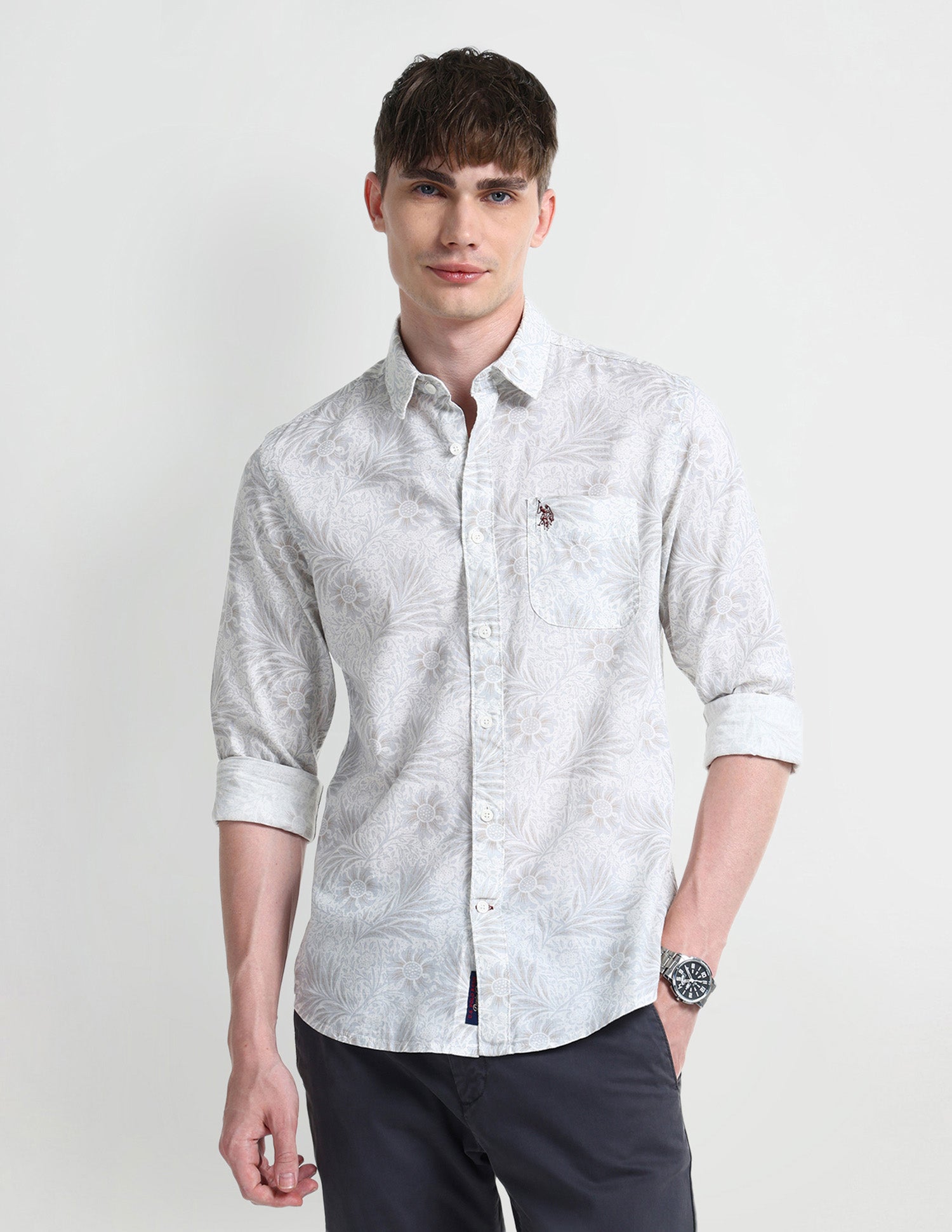 Floral Slim Fit Shirt Light-Grey - U.S. Polo Assn. India | Large