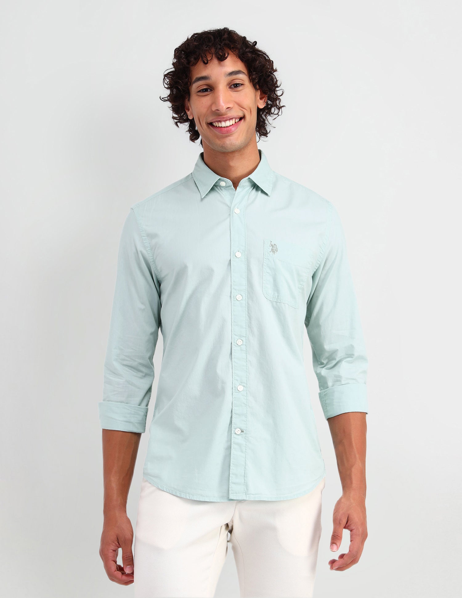 Solid Slim Fit Shirt Light Green - U.S. Polo Assn. India | Large