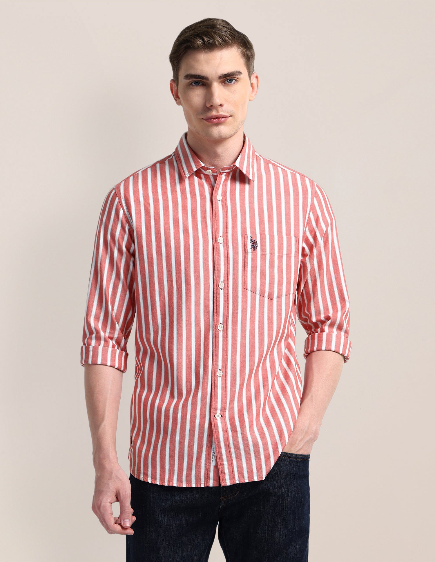 Vertical Striped Regular Fit Shirt Red - U.S. Polo Assn. India | Large