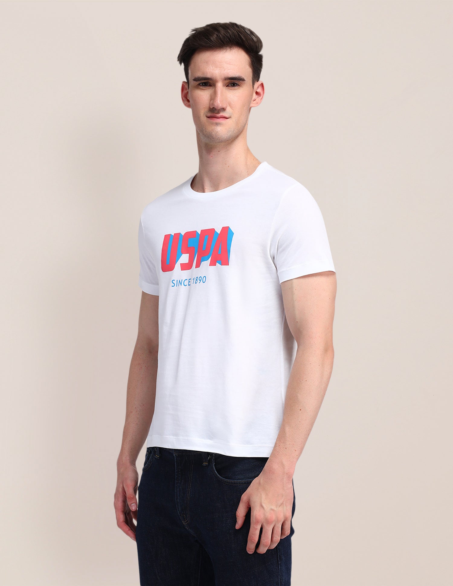 Typographic Printed Slim Fit T-Shirt White - U.S. Polo Assn. India | Large