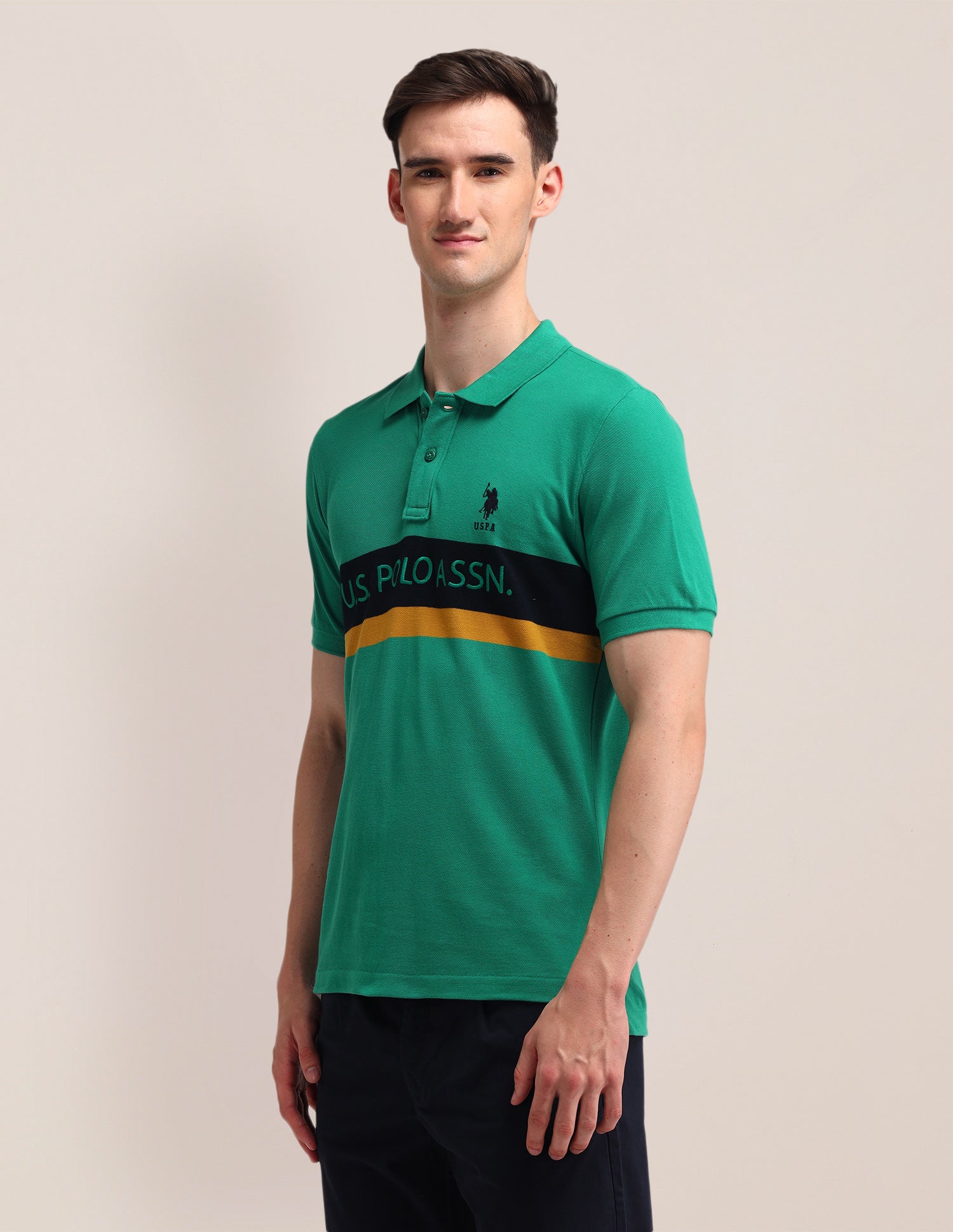 Horizontal Striped Cotton Polo Shirt Light Green - U.S. Polo Assn. India | Large