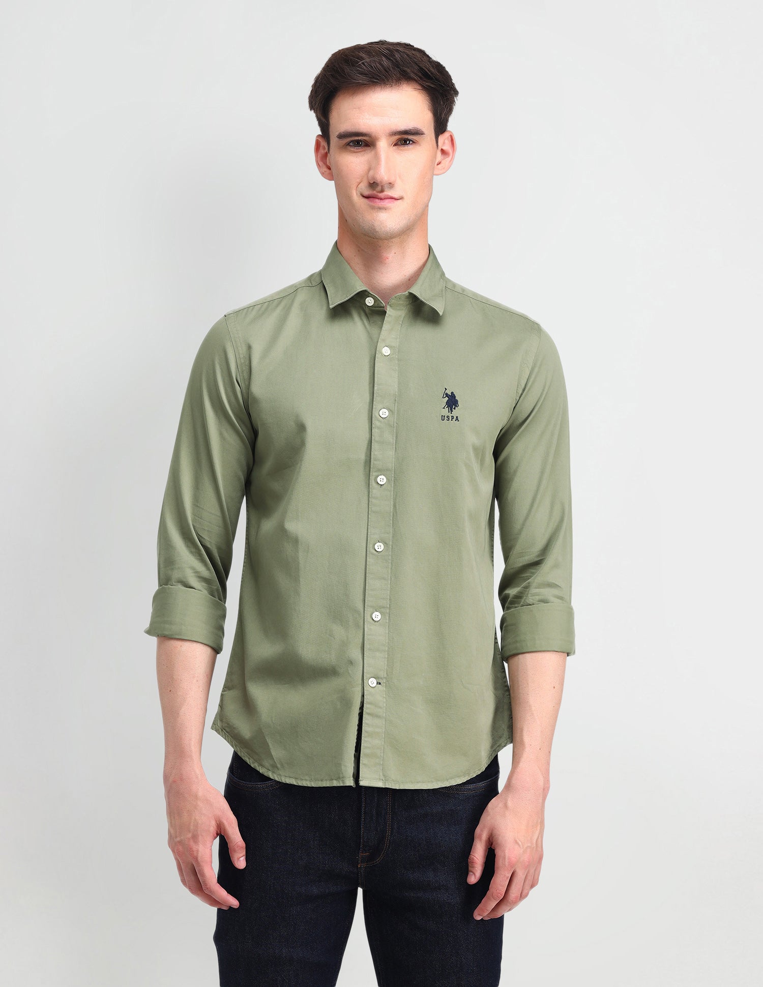 Slim Fit Cotton Shirt Green - U.S. POLO ASSN. | Large
