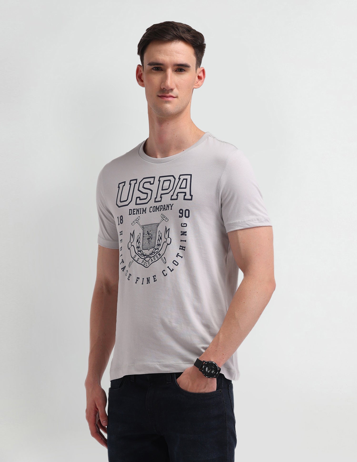 Graphic Printed Muscle Fit T-Shirt Dk Grey - U.S. Polo Assn. India | Large
