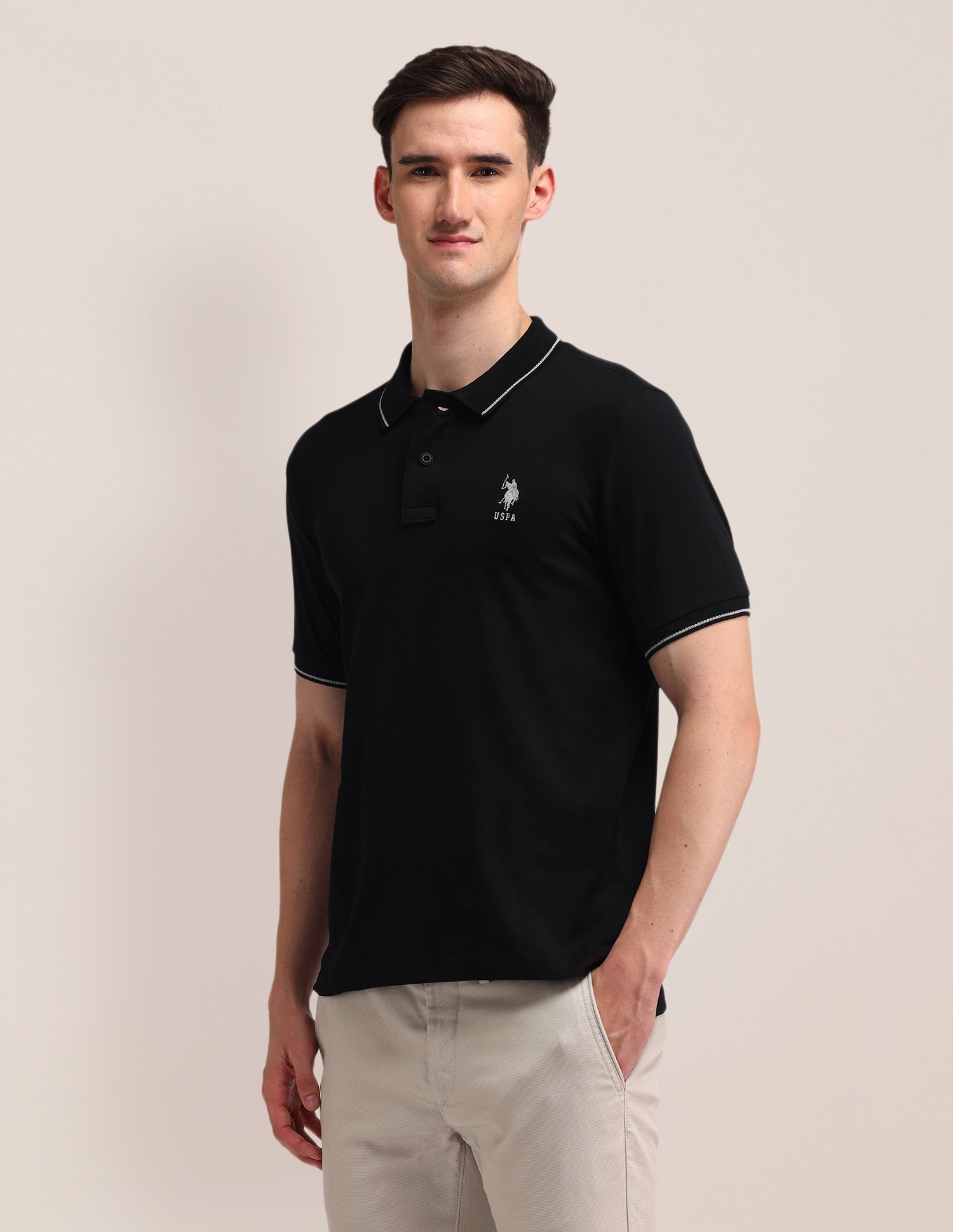 Solid Slim Fit Polo Shirt Black - U.S. POLO ASSN. | Large