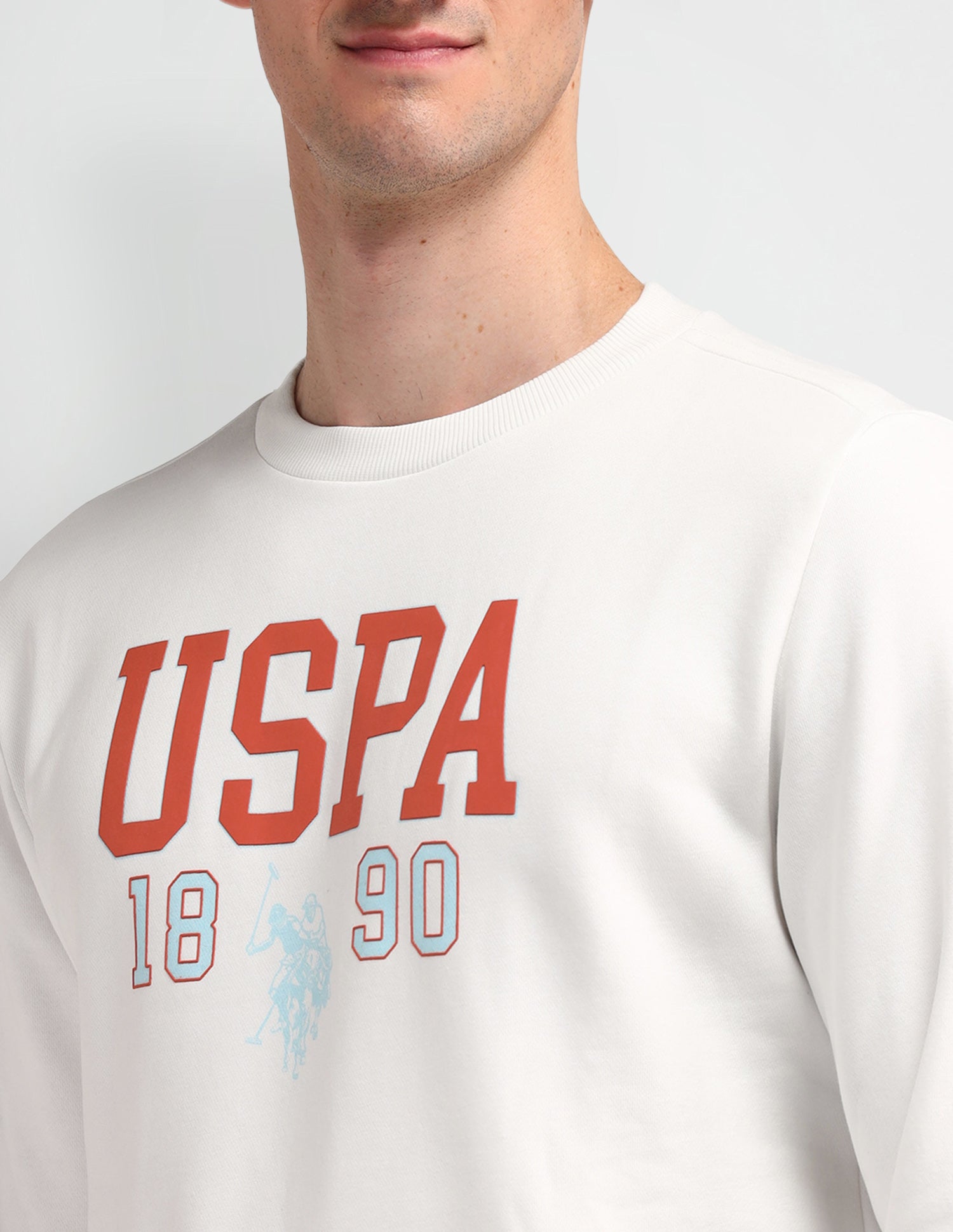 Crew Neck Brand Printed Sweatshirt Ivory - U.S. Polo Assn. India | Large