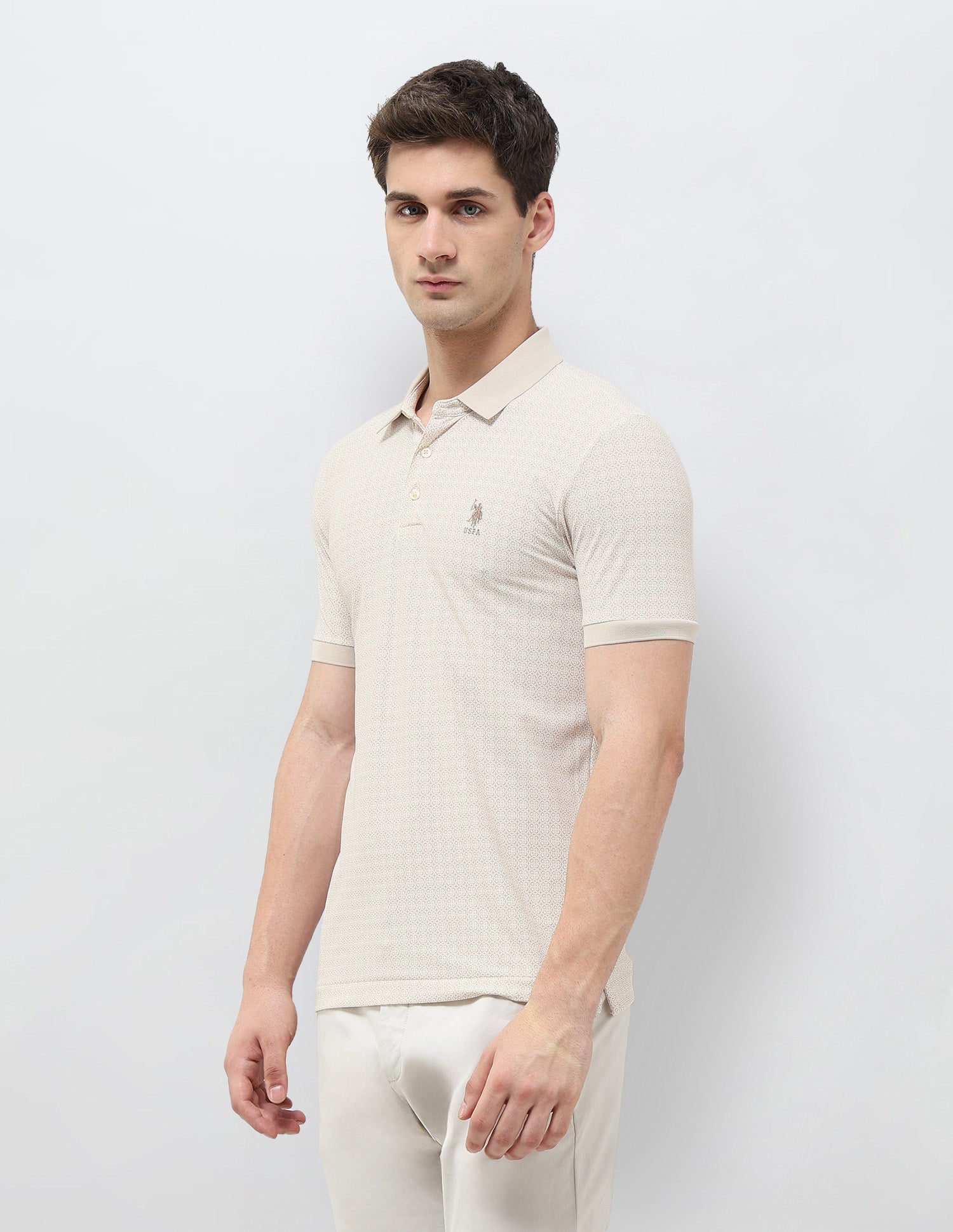 All-Over Printed Slim Fit Polo Shirt Beige - U.S. Polo Assn. India | Large
