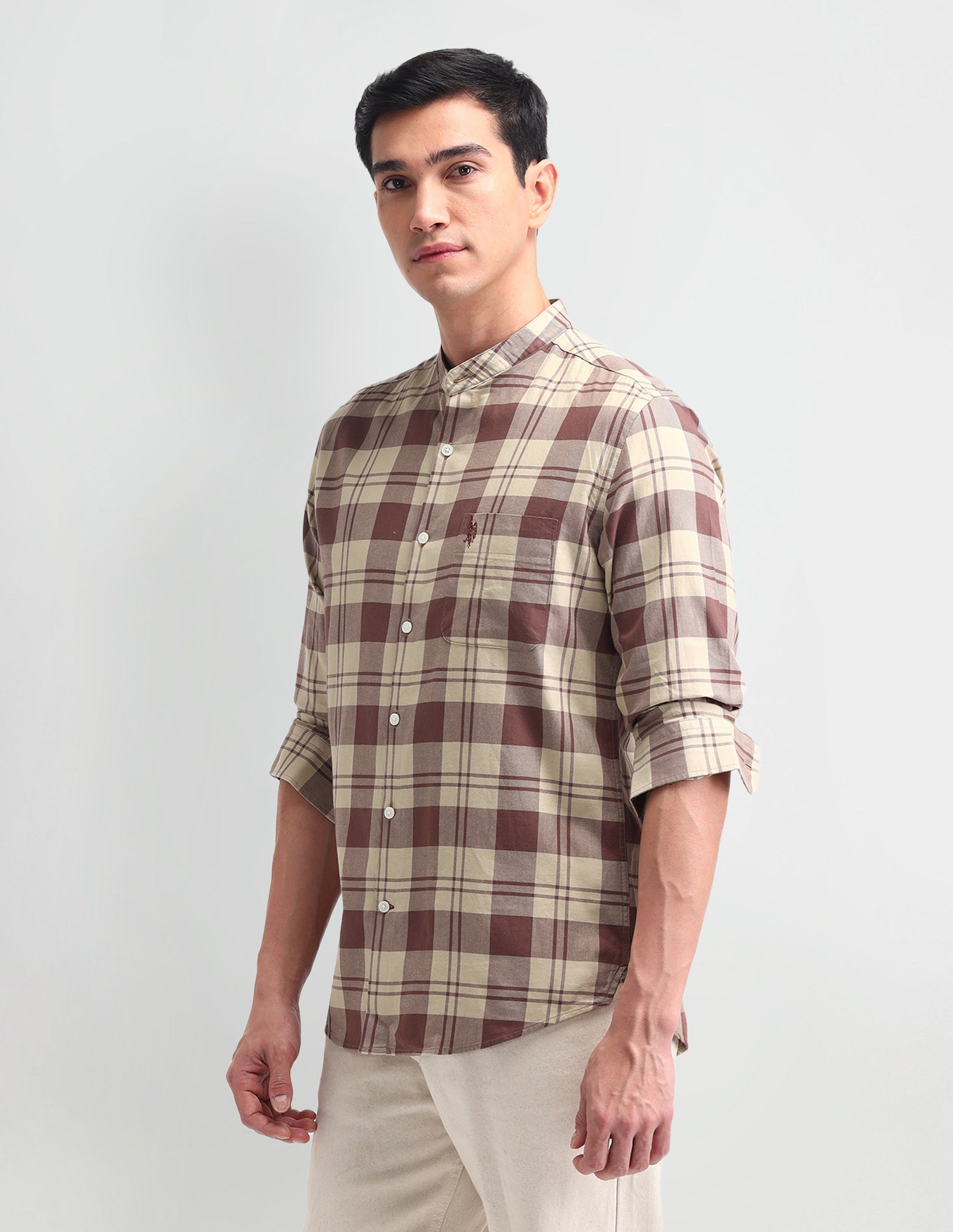 Plaid Checked Slim Fit Shirt Brown - U.S. POLO ASSN. | Large