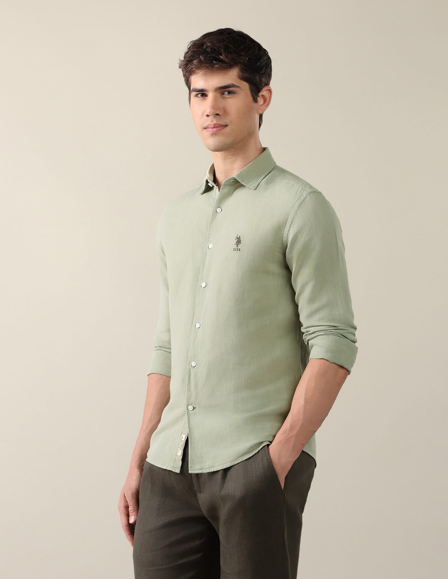 Solid Regular Fit Shirt Green - U.S. Polo Assn. India | Large