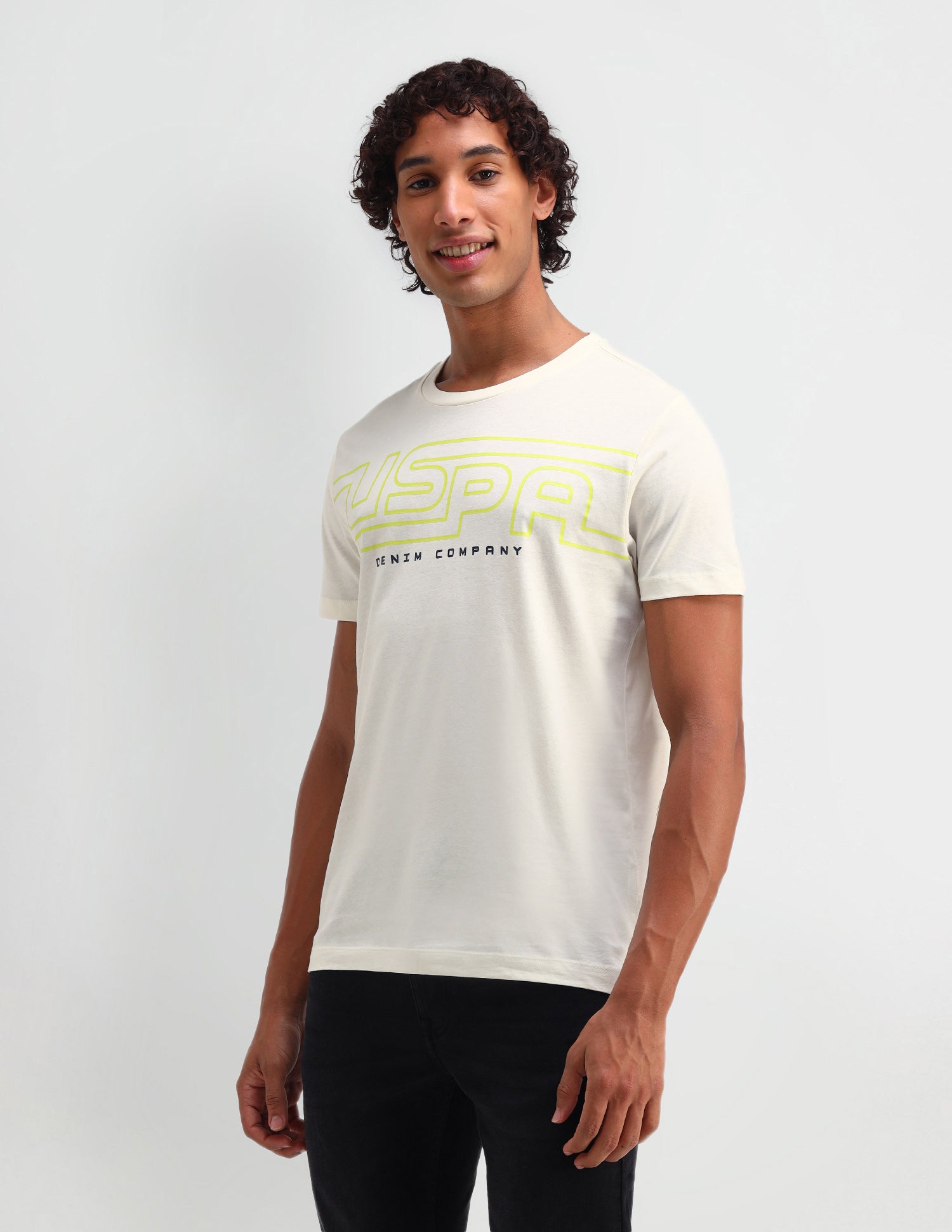 Brand Printed Muscle Fit T-Shirt Uspa Ivory - U.S. Polo Assn. India | Large