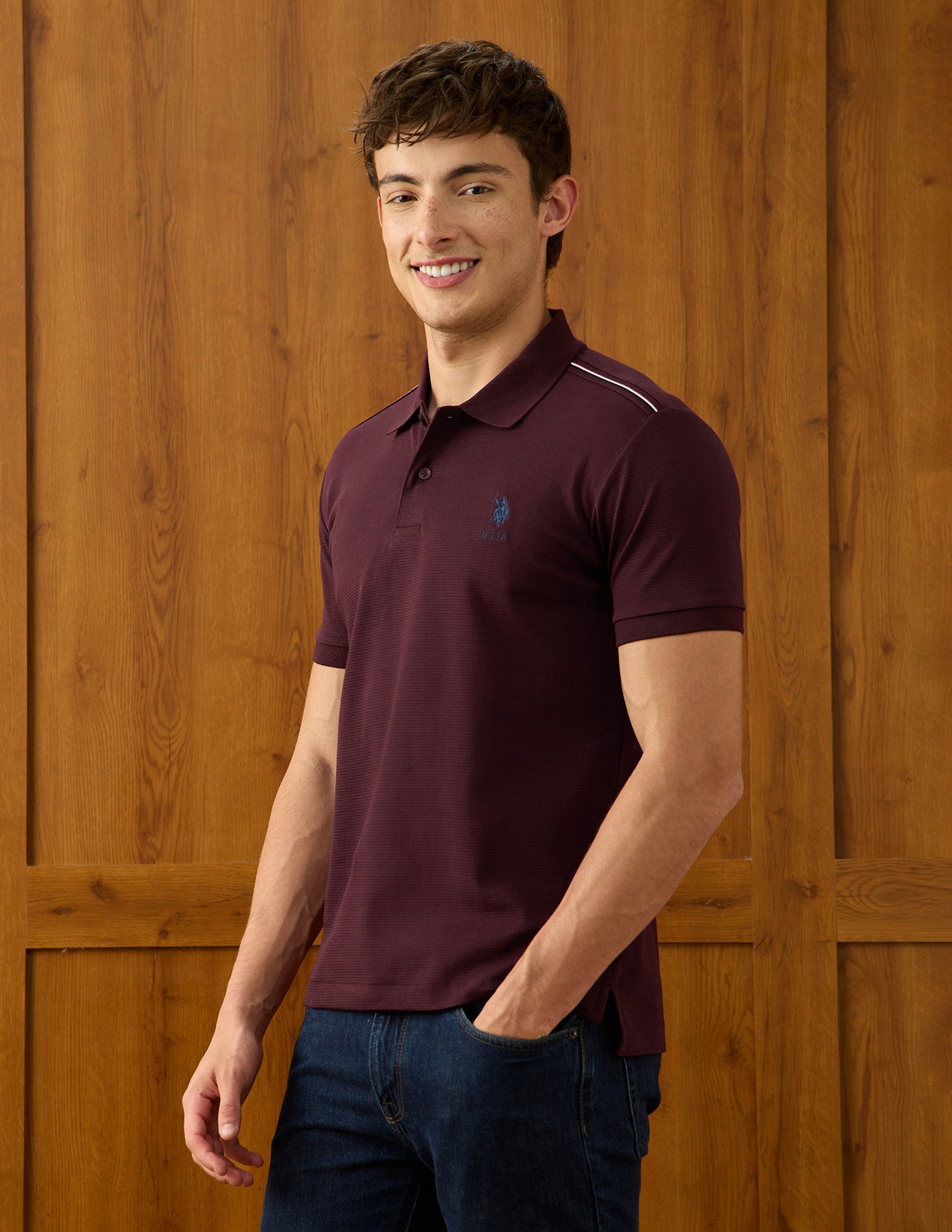 Solid Slim Fit Polo Shirt Wine - U.S. Polo Assn. India | Large