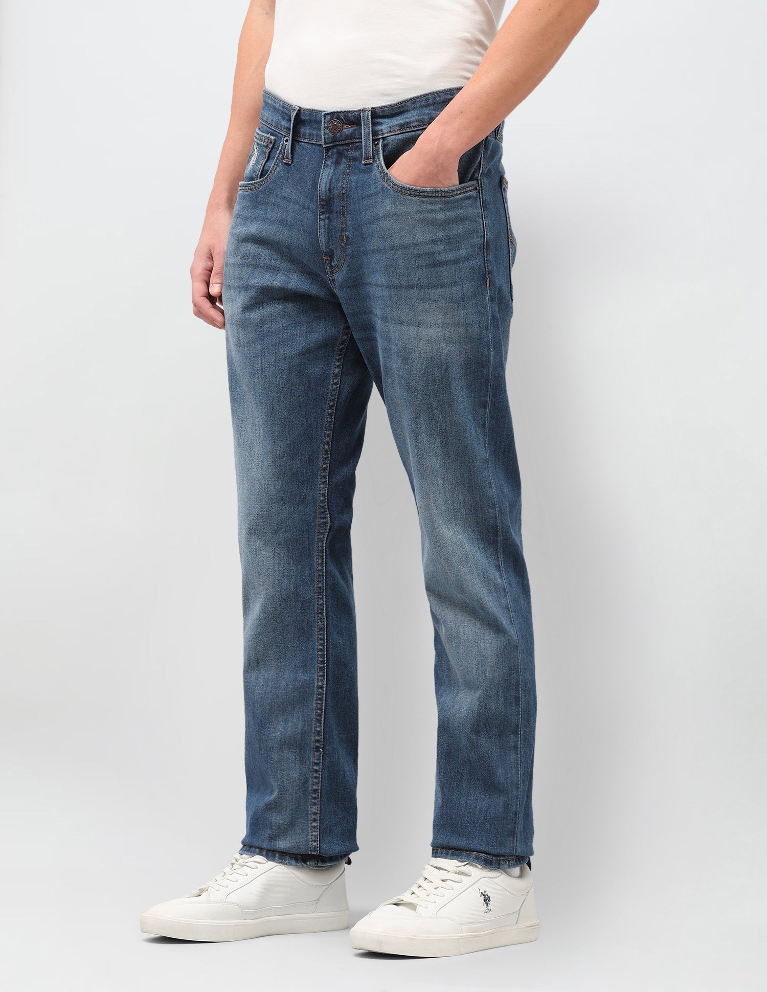 Harold Slim Straight Fit Blue Jeans Mid Blue - U.S. Polo Assn. India | Large