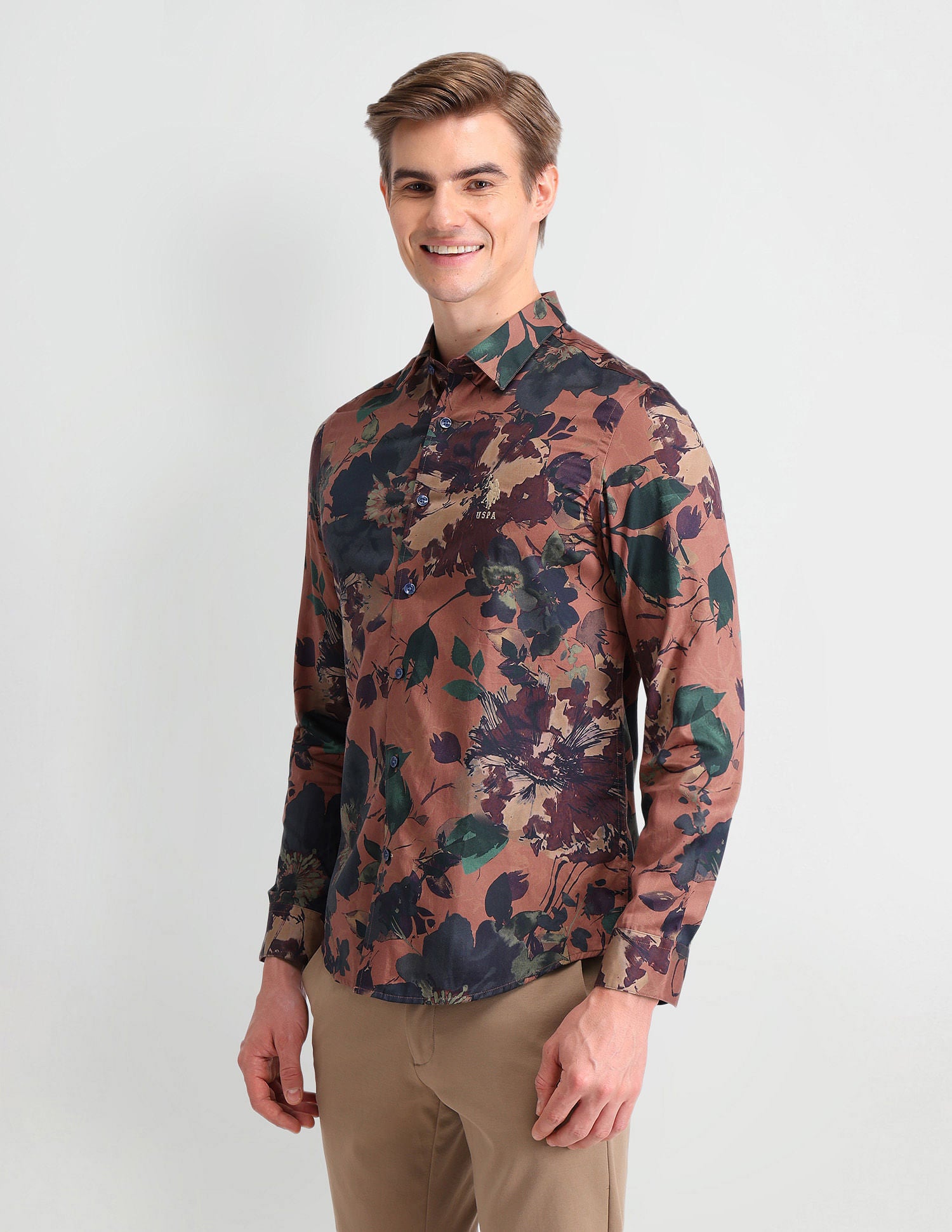Satin Digital Print Shirt Rust - U.S. Polo Assn. India | Large