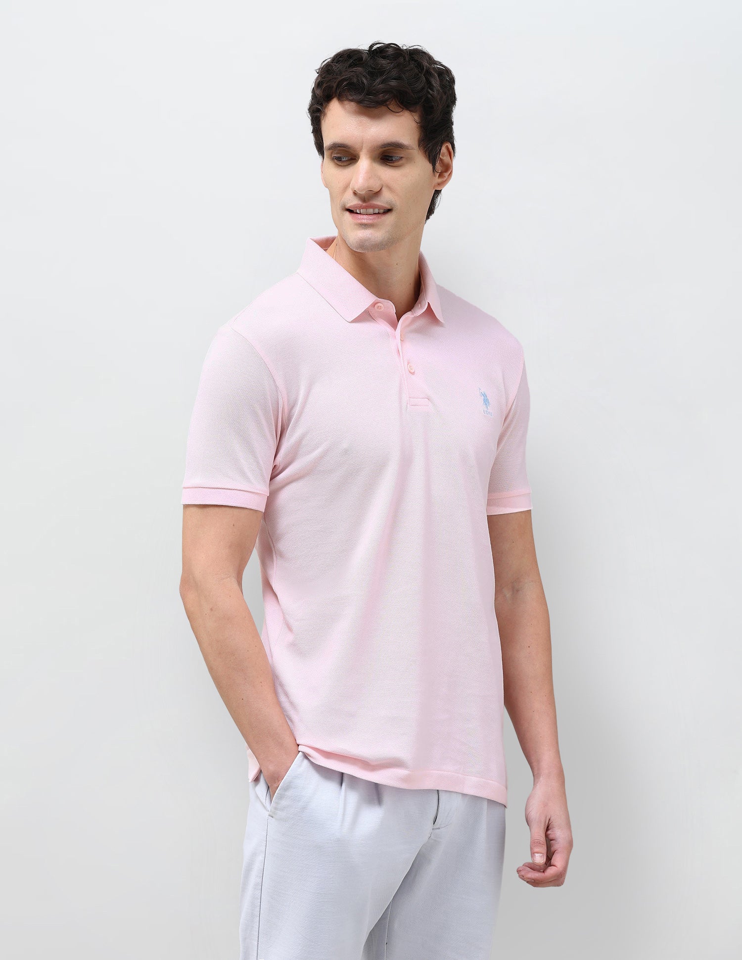 Solid Slim Fit Polo Shirt Pink - U.S. Polo Assn. India | Large