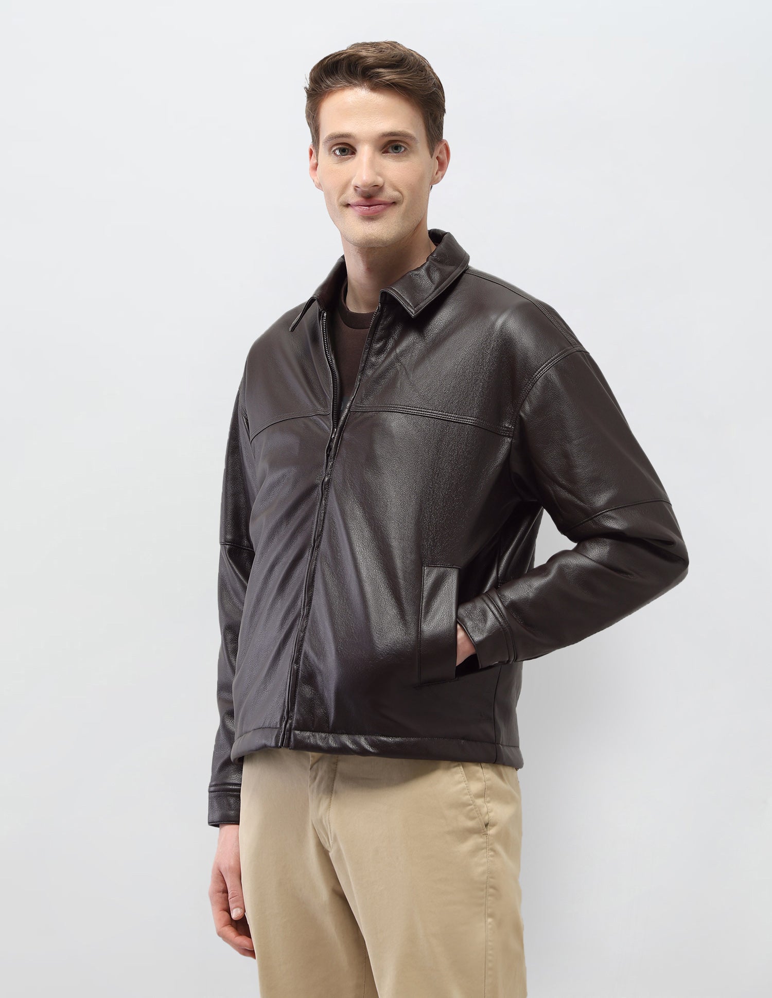 Solid Regular Fit Jacket Dark Brown - U.S. Polo Assn. India | Large