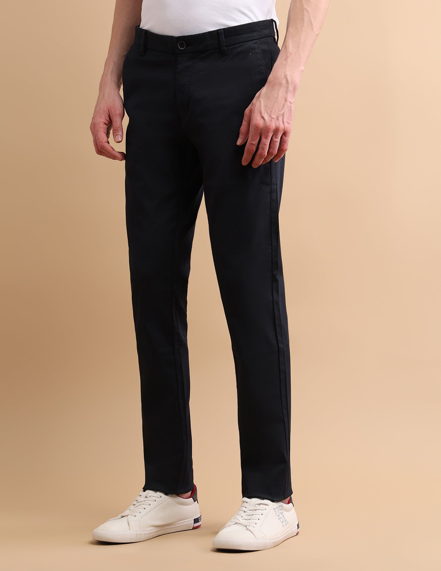 Denver Slim Fit Cotton Stretch Printed Signature Chinos Dark Blue - U.S. POLO ASSN. | Large