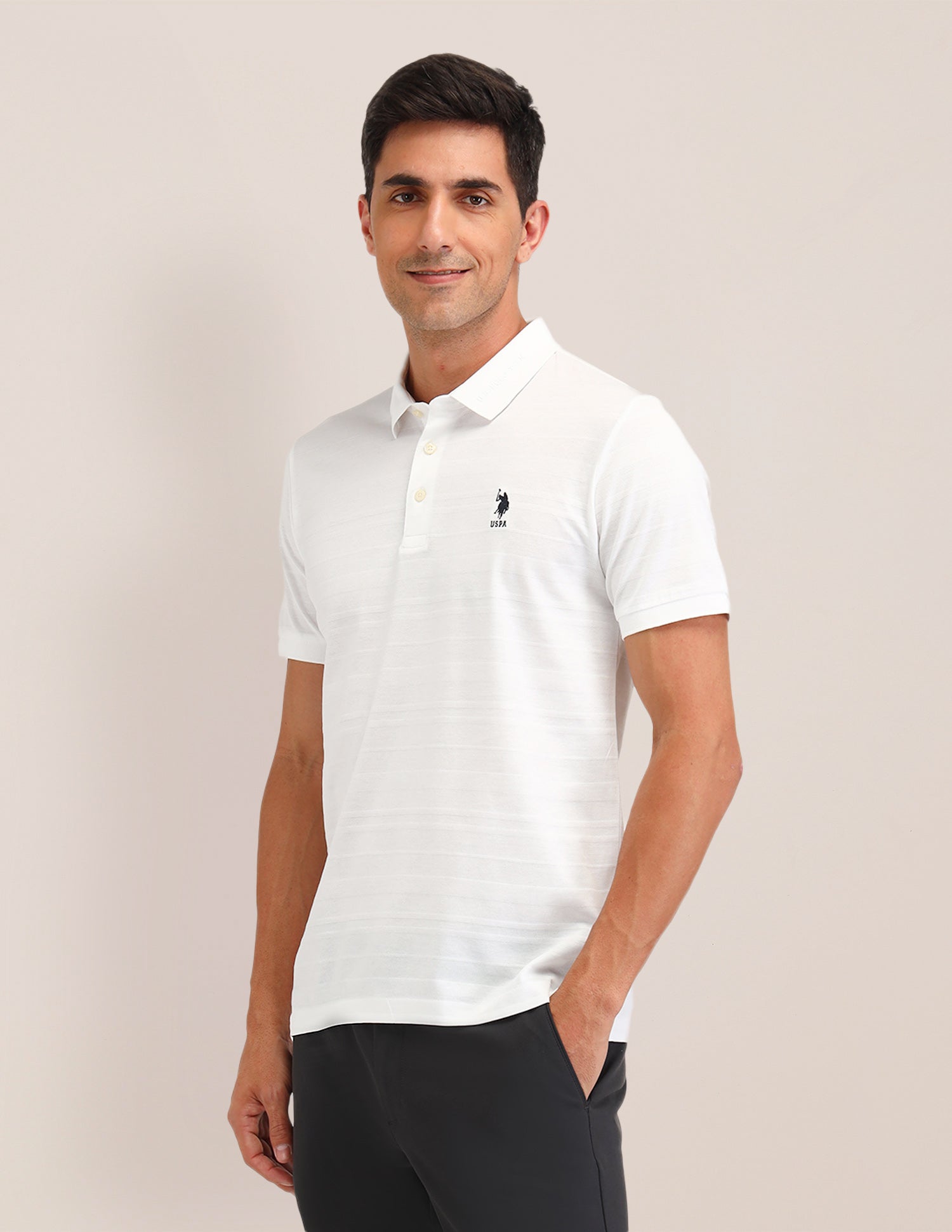 Horizontal Striped Slim Fit Polo Shirts White - U.S. Polo Assn. India | Large