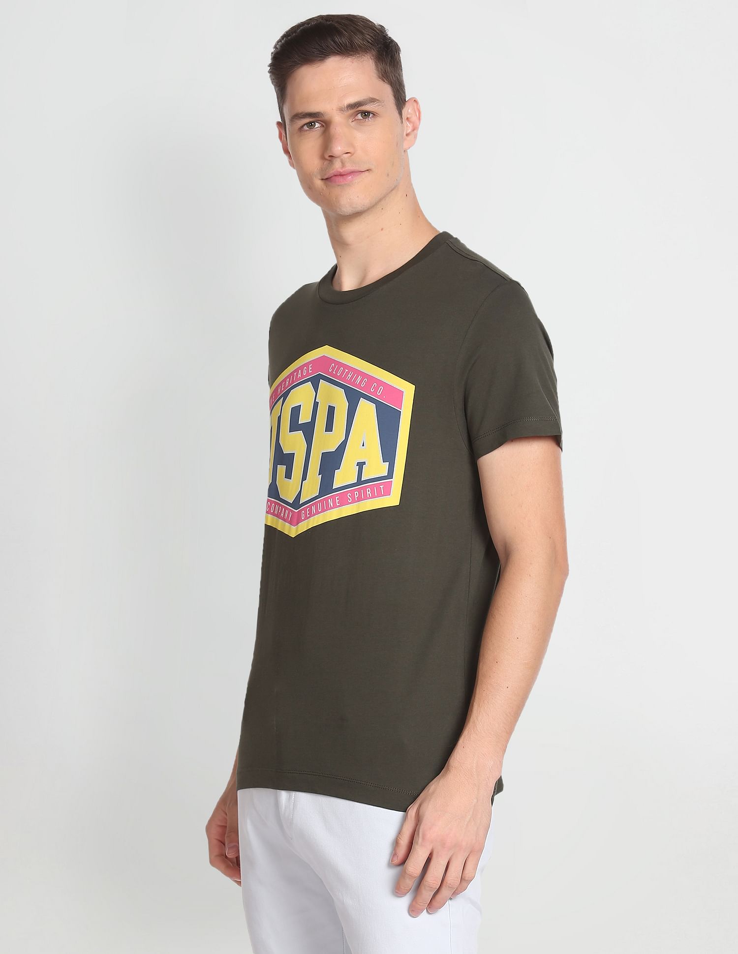 Cotton Slim Fit T-Shirt Olive - U.S. Polo Assn. India | Large
