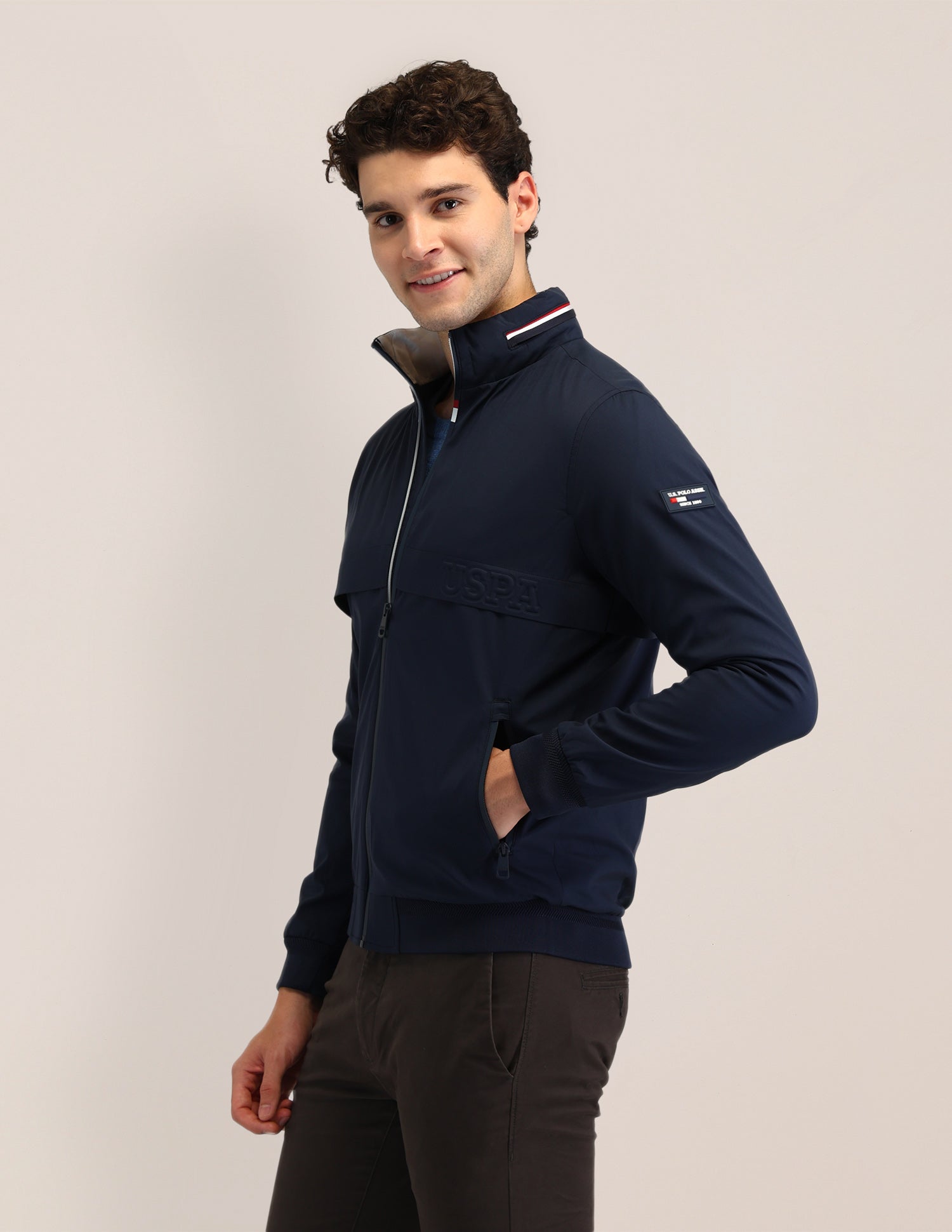 Solid Regular Fit Jacket Navy - U.S. Polo Assn. India | Large