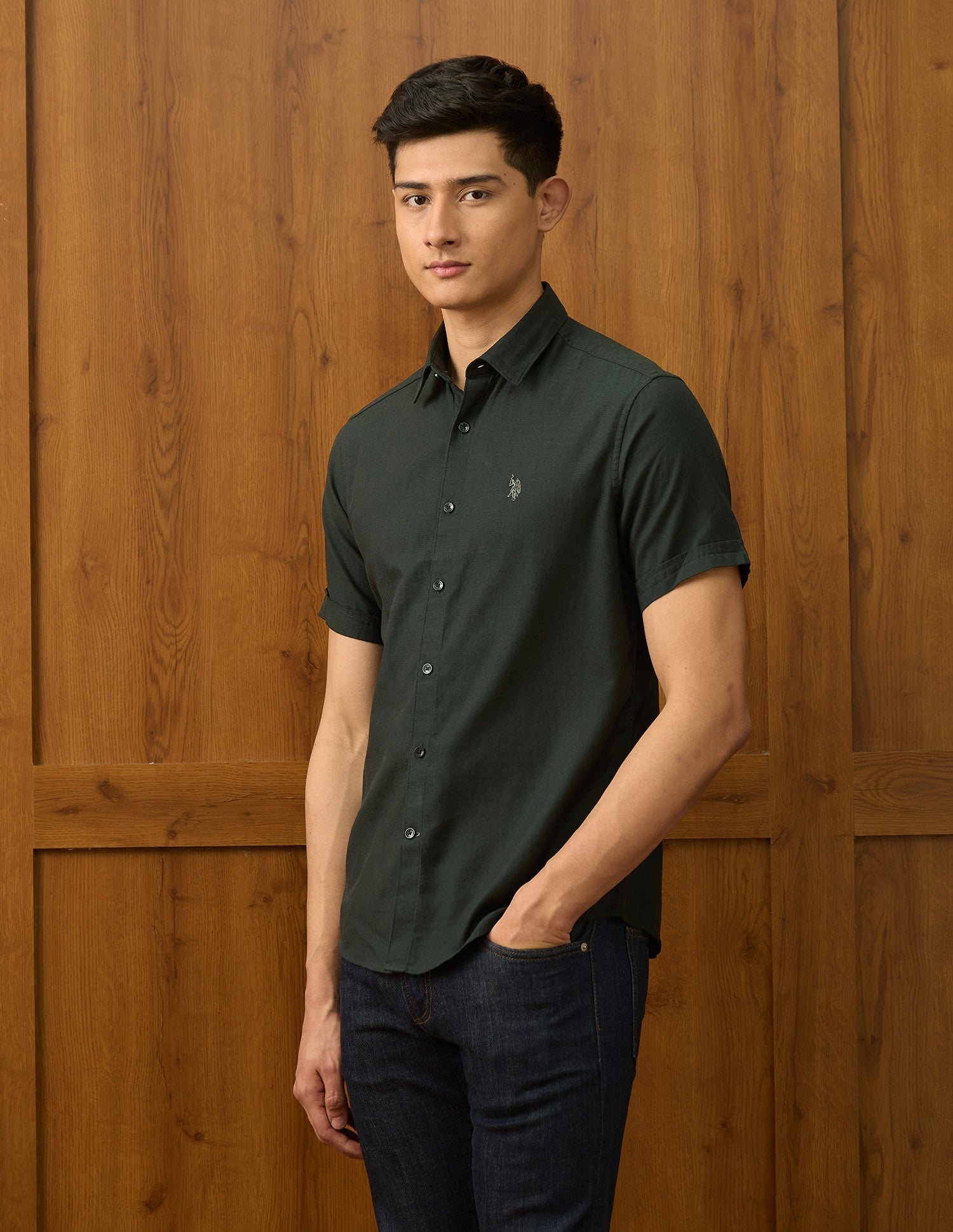 Textured Dobby Varsity Shirt Olive - U.S. POLO ASSN. | Large