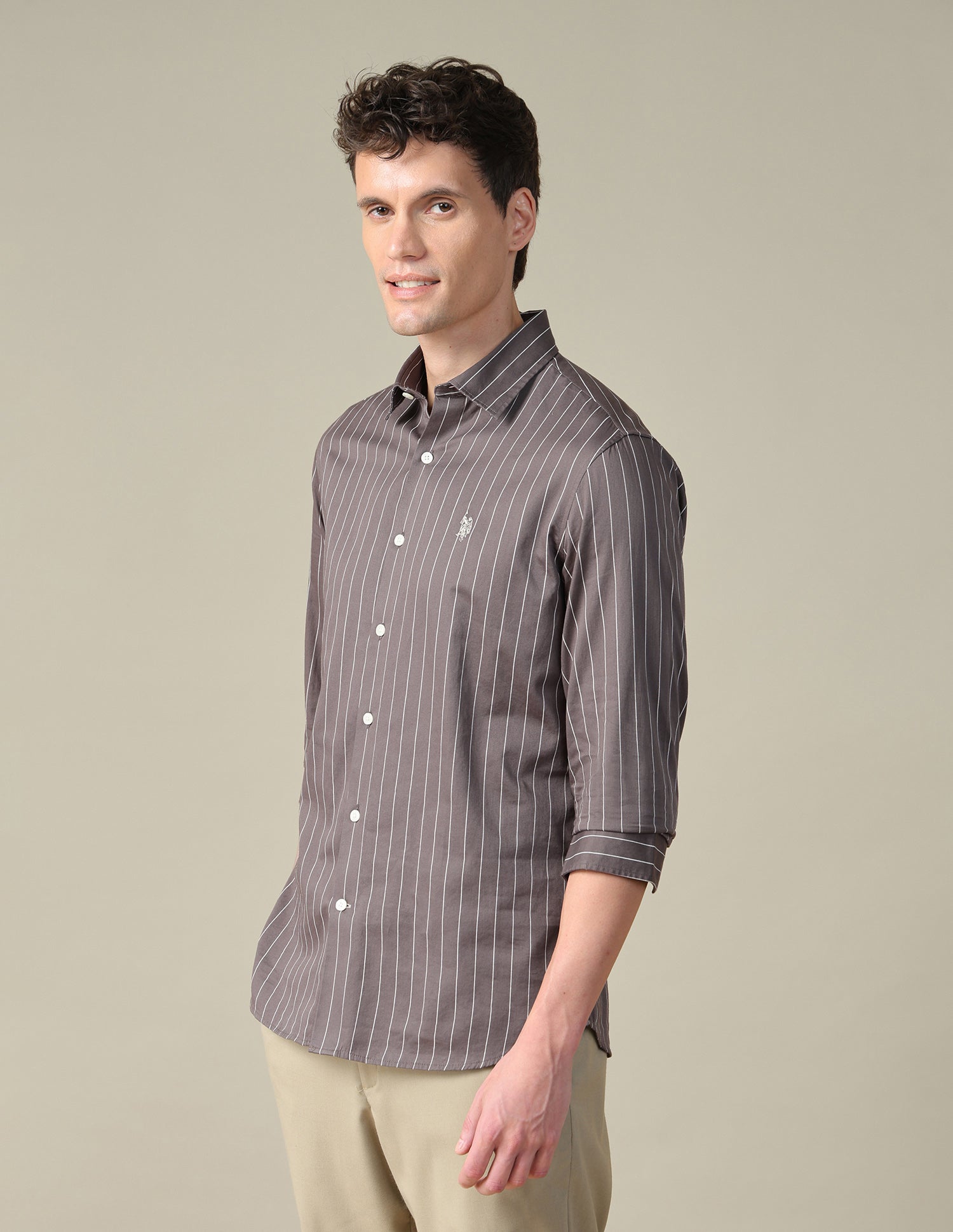 Tailored Fit Vertical Striped Shirt Grey - U.S. Polo Assn. India | Large