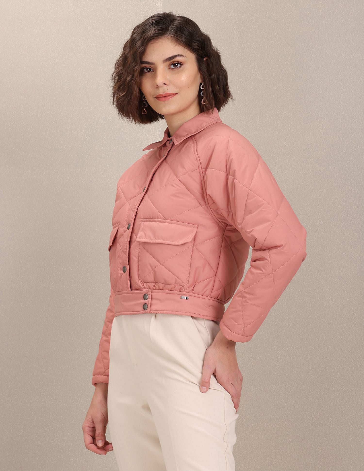 Spread Collar Solid Quilted Jacket Pink - U.S. POLO ASSN. | Large