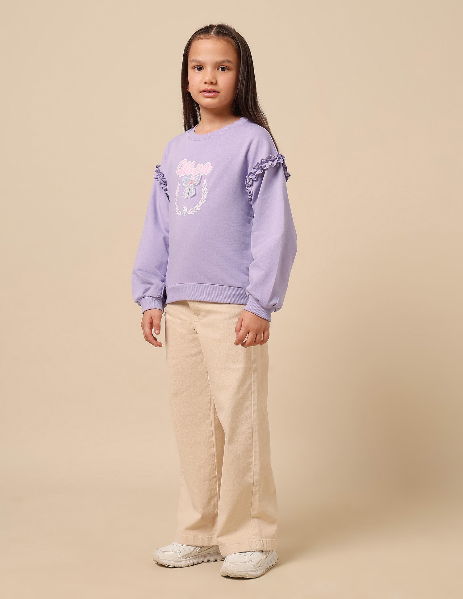 Girls Brand Printed Regular Fit Sweatshirt Lavender - U.S. POLO ASSN. | Large