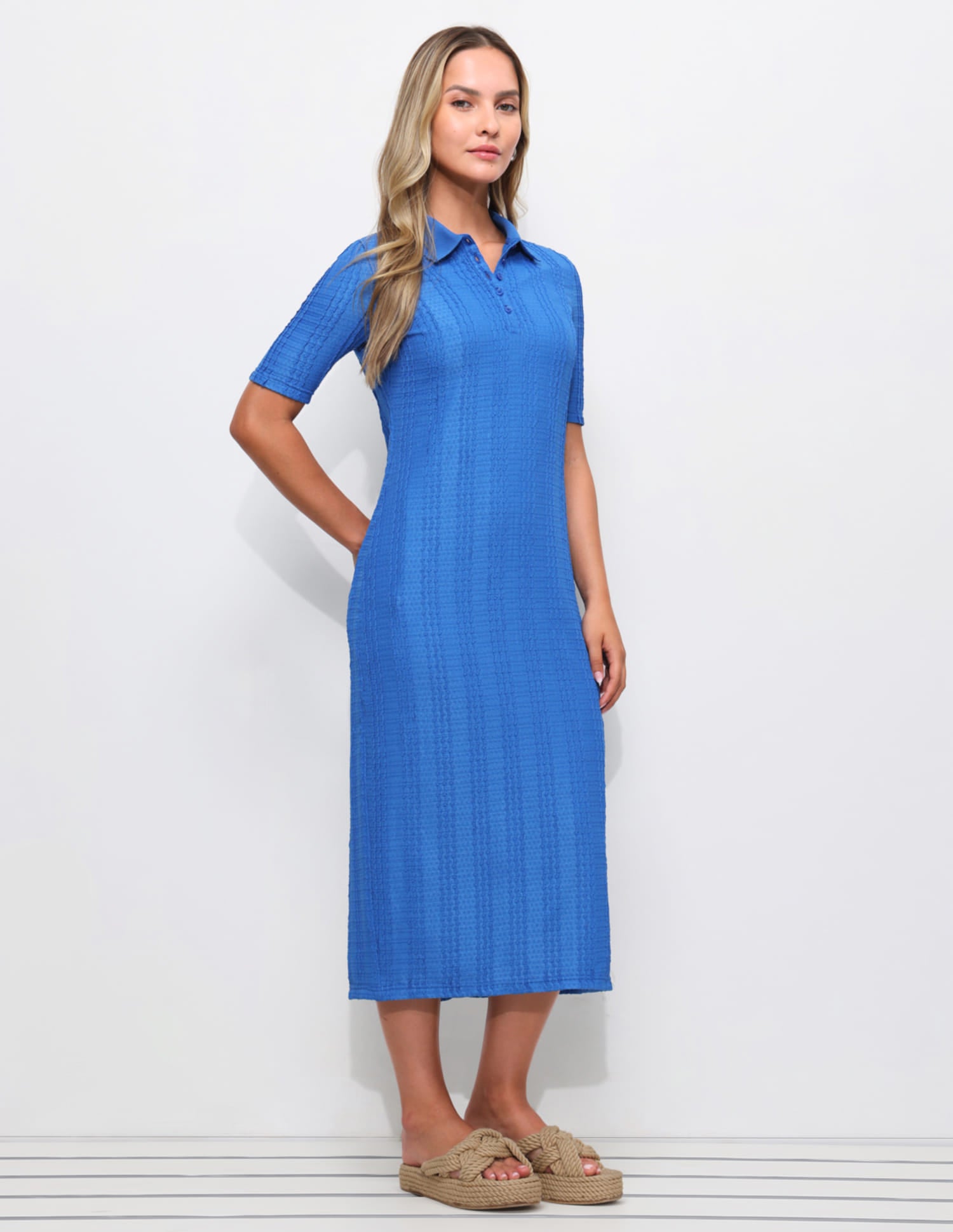 Textured Scallop Detail Polo Dress Blue - U.S. Polo Assn. India | Large