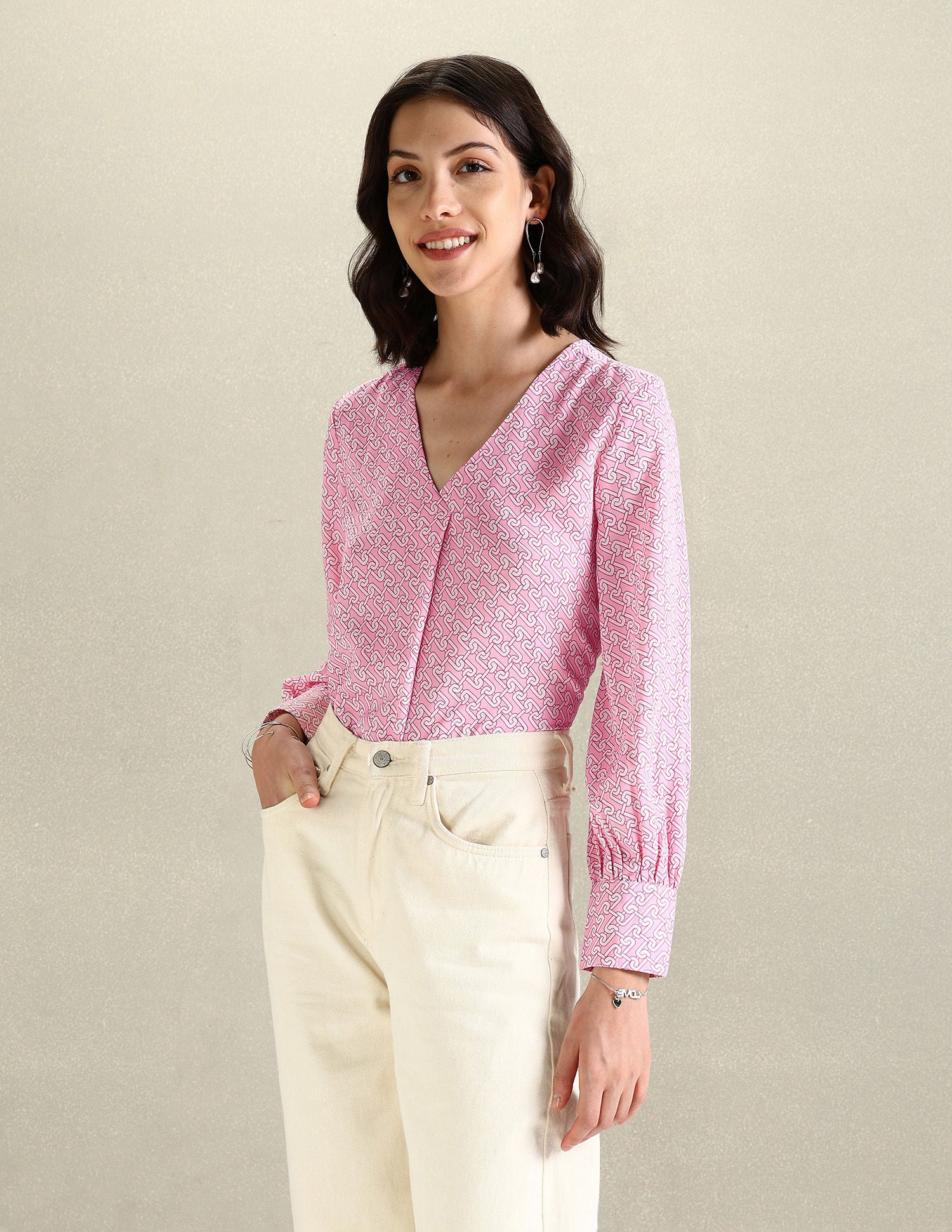 V-Neck Geometric Print Top Pink - U.S. POLO ASSN. | Large