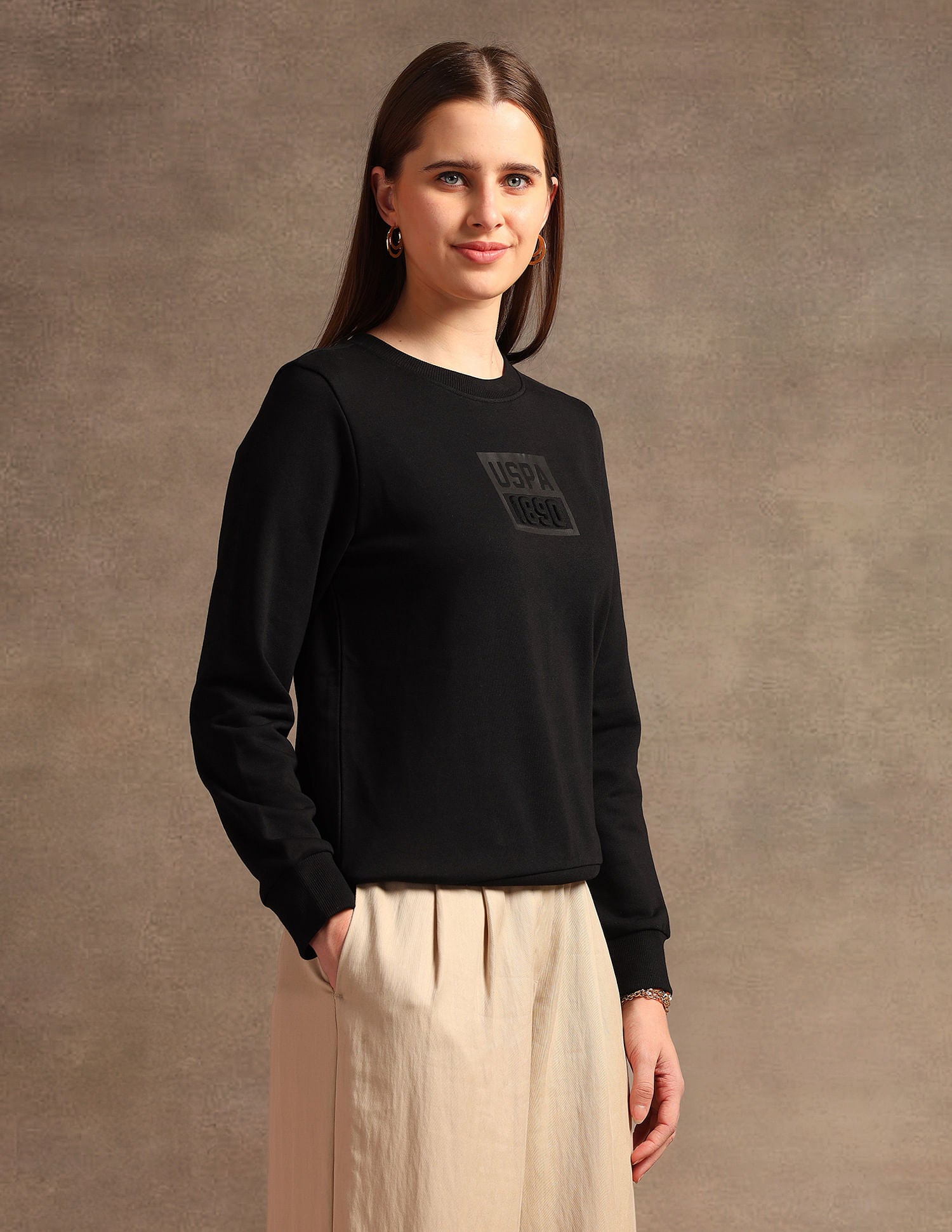 Crew Neck Embossed Logo Sweatshirt Black - U.S. POLO ASSN. | Large