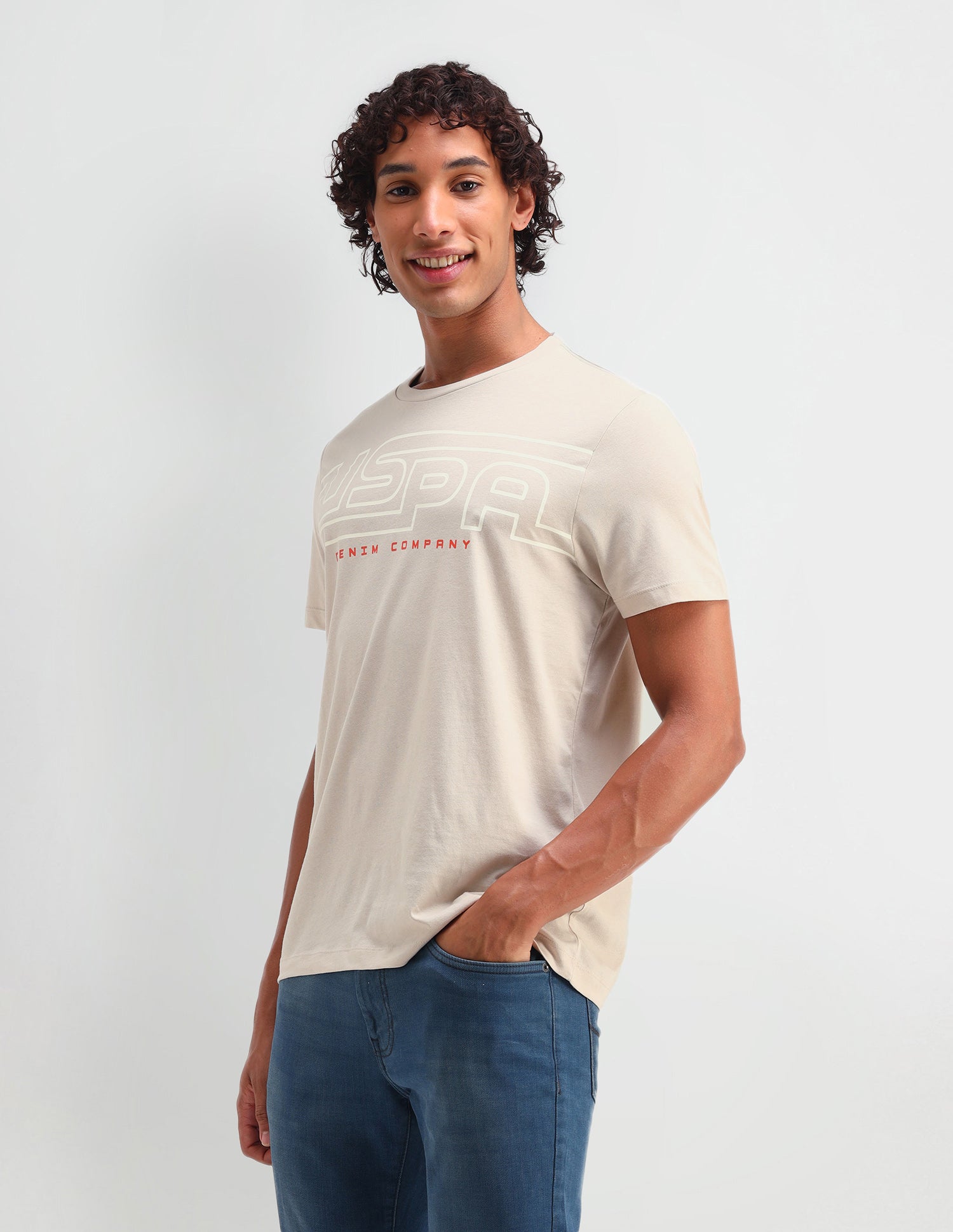 Brand Printed Muscle Fit T-Shirt Beige - U.S. Polo Assn. India | Large