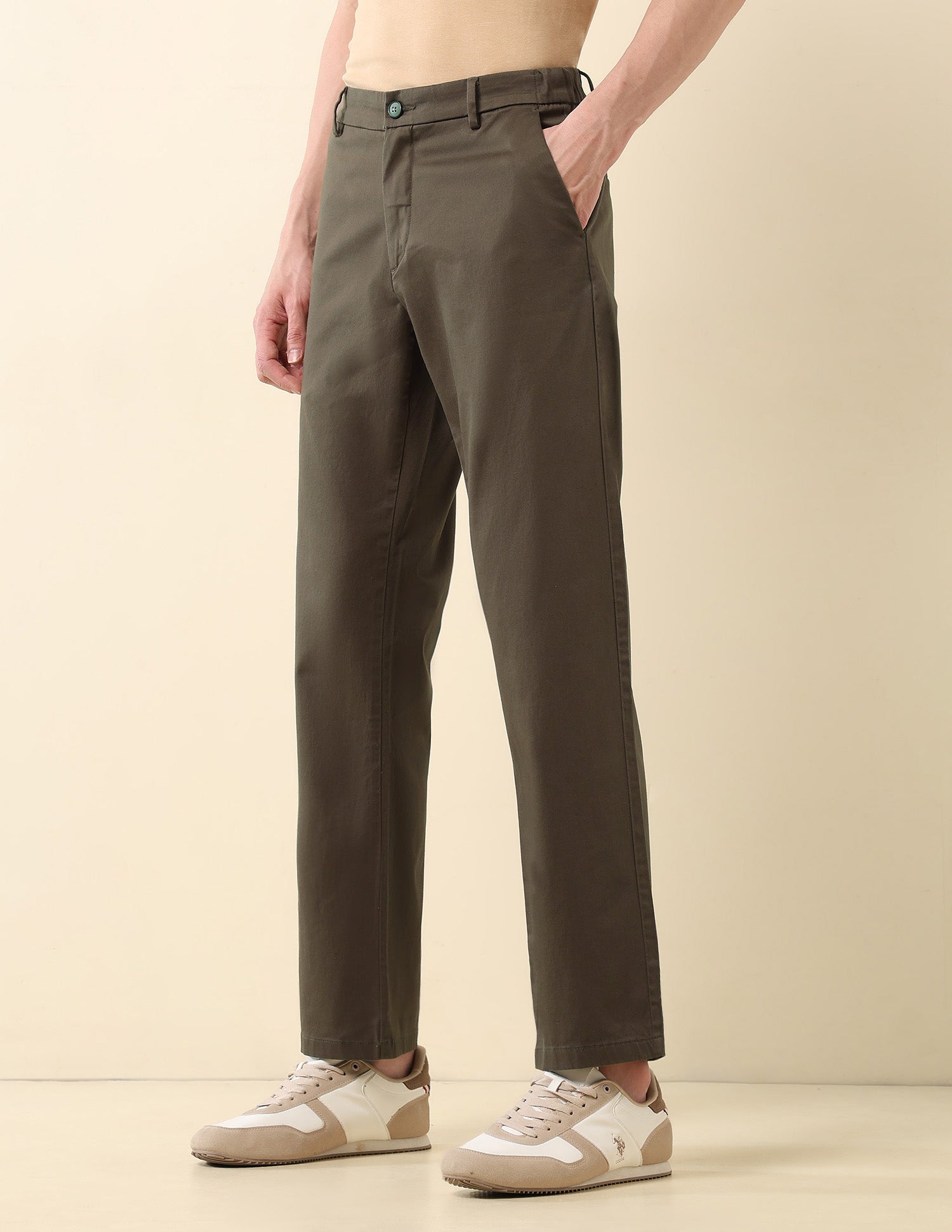 Riley Straight Fit Satin Trousers Dark Olive - U.S. Polo Assn. India | Large